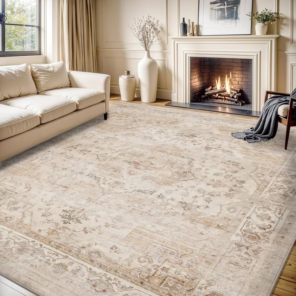 MontVoo-Area Rug 6X9 Rugs for Living Room-Beige Machine Washable