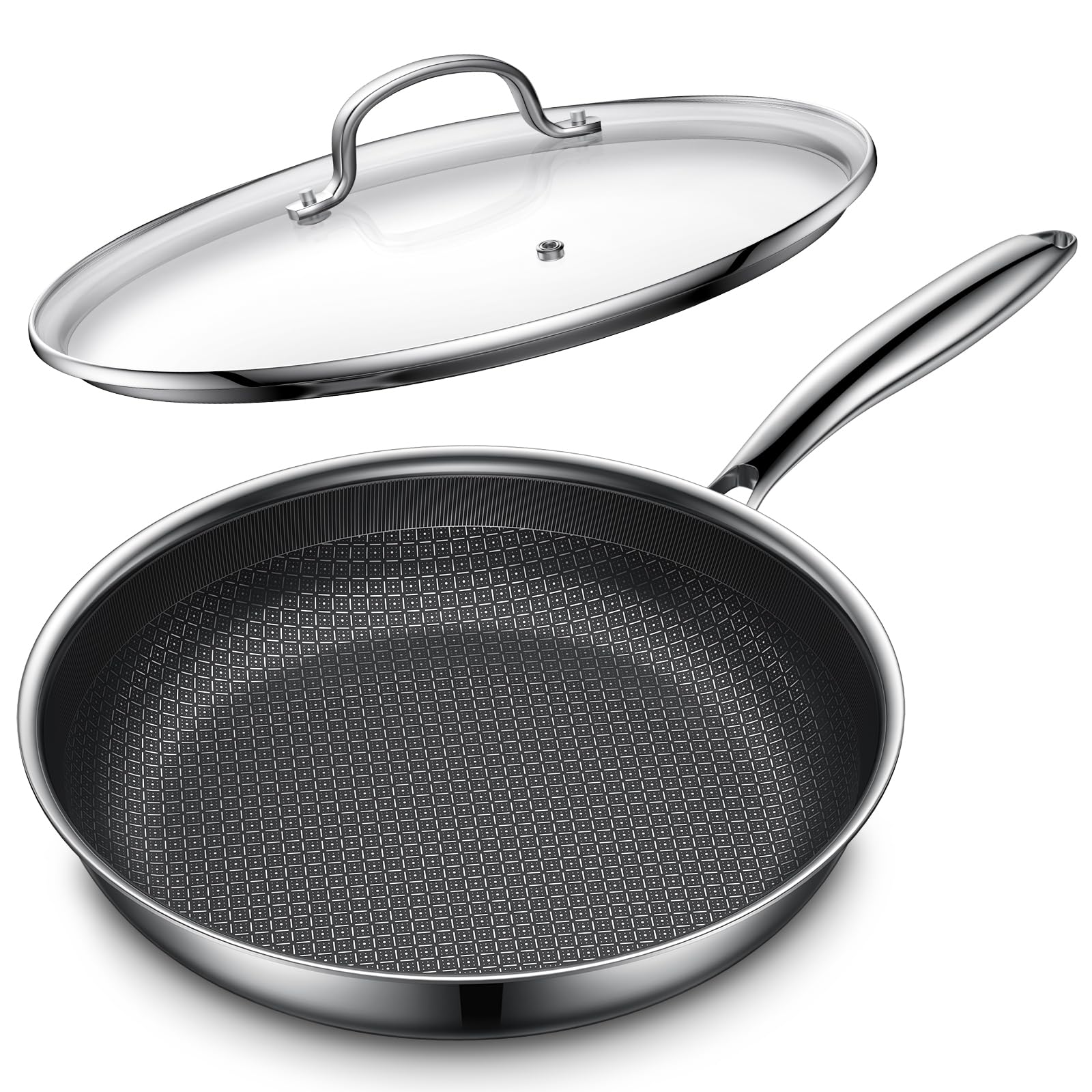 Todlabe 28cm Non Stick Frying Pan – Stainless Steel Frying Pan Nonstick with Lid Heat-Resistant Handle, Oven Safe to 260°C, PFOA/PFOS Free – for All Hobs