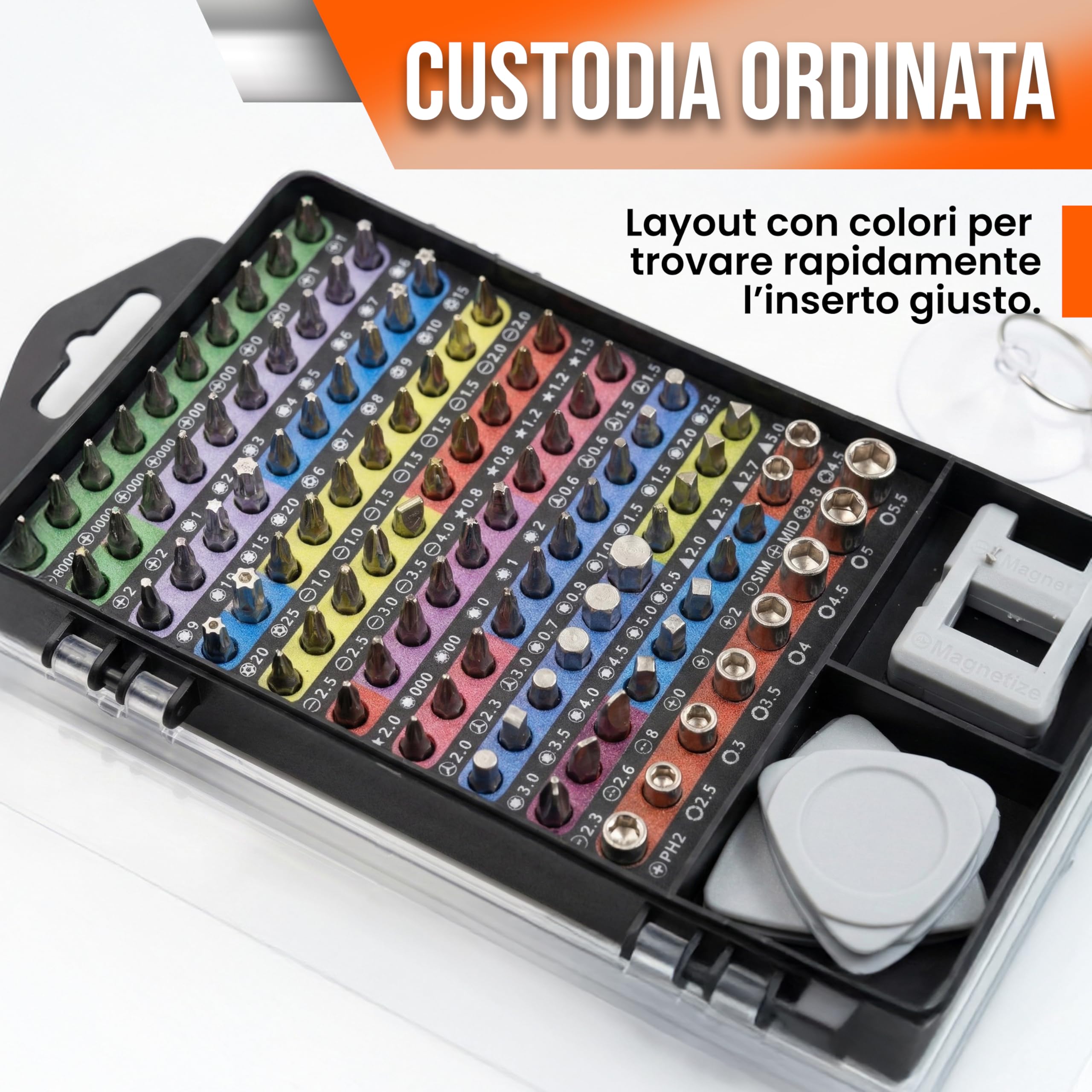 Set Cacciaviti Di Precisione Magnetici Mini Pocket Tool con 98 Punte CRV per Elettronica