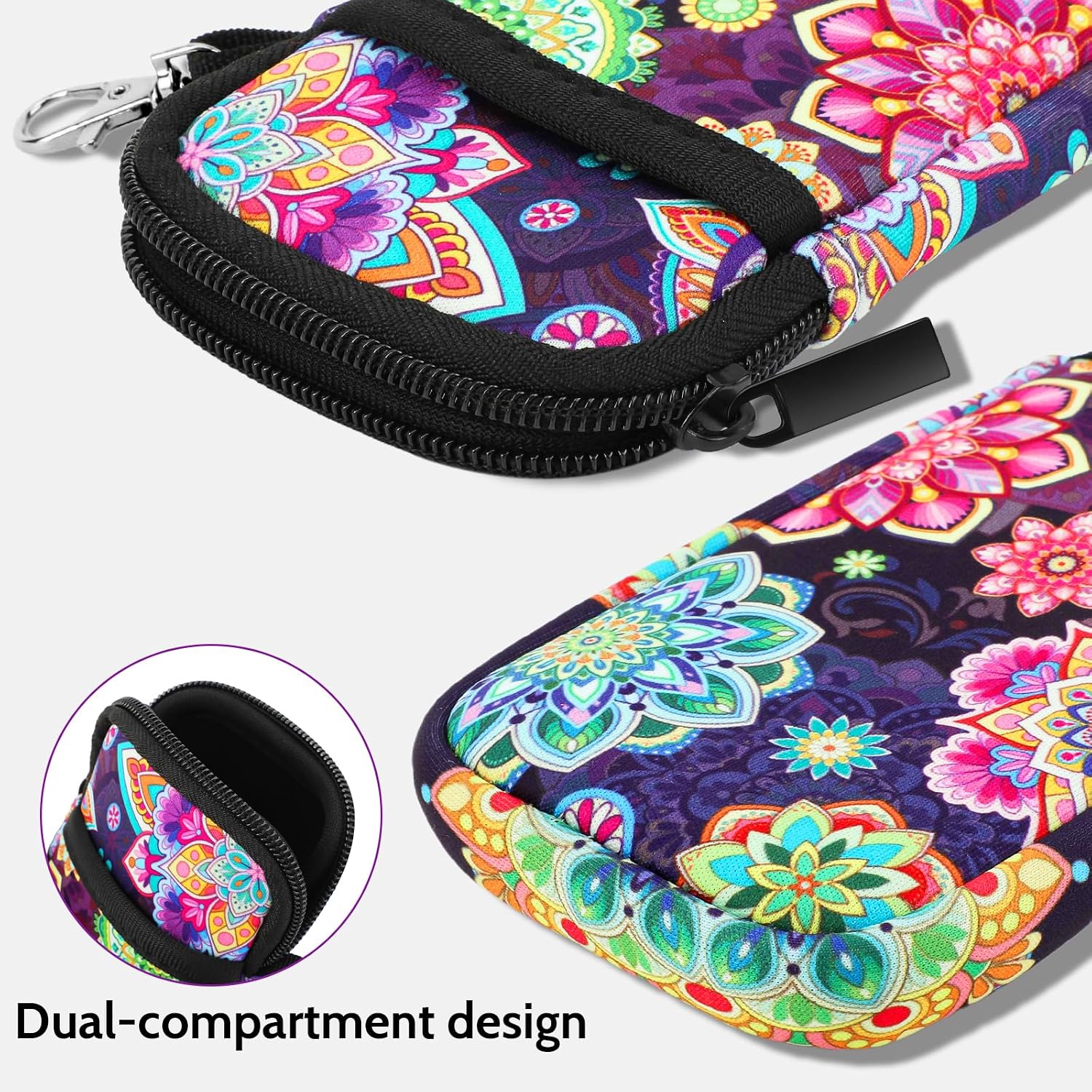 Hifot 2 Pack Double Soft Glasses Case with Carabiner Hook, Ultra Light Portable Neoprene Eyeglasses Pouch with Zipper