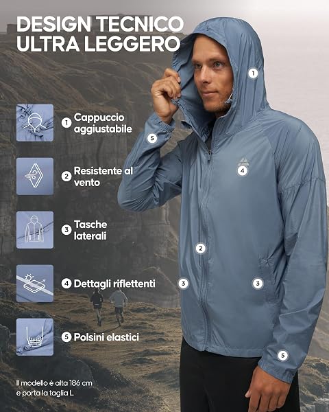 DANISH ENDURANCE Giacca a Vento Uomo, Traspirante, Antivento per Running, Trekking, Ciclismo - 2