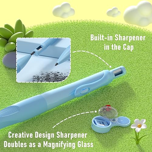 Miniatura 3 de Four Candies Juego de 4 lápices mecánicos, 2 lápices mecánicos ergonómicos de 0.079 pulgadas con 44 puntas de lápiz HB, 2 sacapuntasborradores,