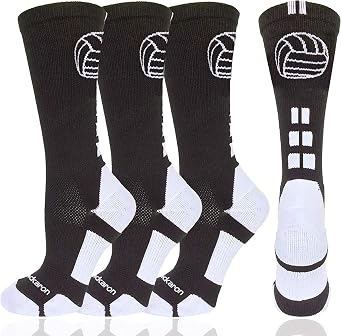Volleyball Socks 2 Pairs with Volleyball Logo, Soft Mid Calf Crew Socks