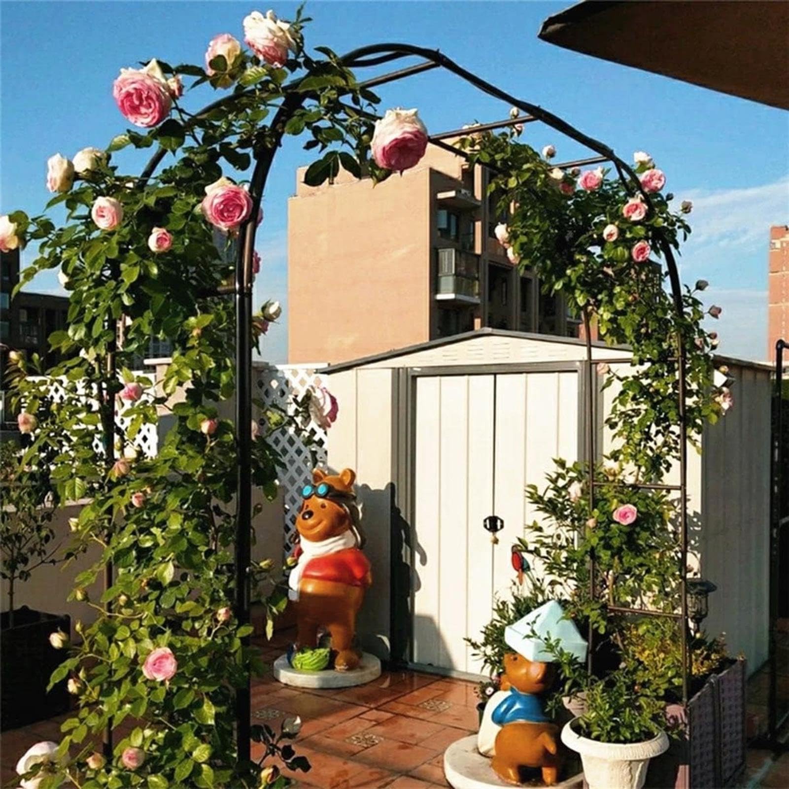 Jardin Métal Arche, Jardin Archway Poudre Coated Acier Trellis Pour Les Plantes Grimpantes Roses Soutien Archway Décoration De Jardin, Arche De Mariage Métal,avec Socle,140x230x40CM