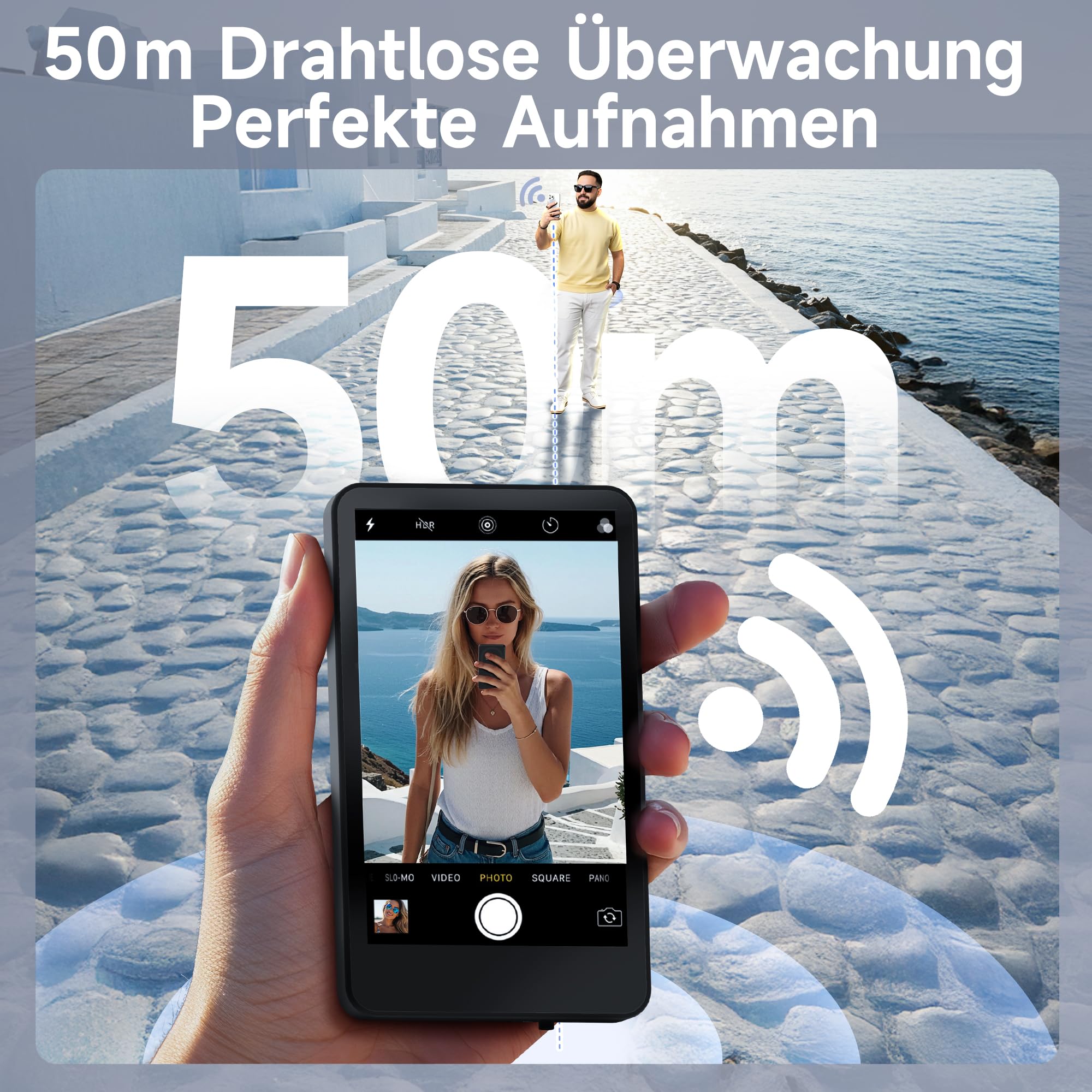 SYNCO XView Handy Selfie Monitor, Magnetischer Smartphone Vlog Bildschirm für iPhone & Android Rückkamera Kabellos 50M 3H Akku, mit Lautsprecher für TikTok YouTube Livestream (Schwarz)