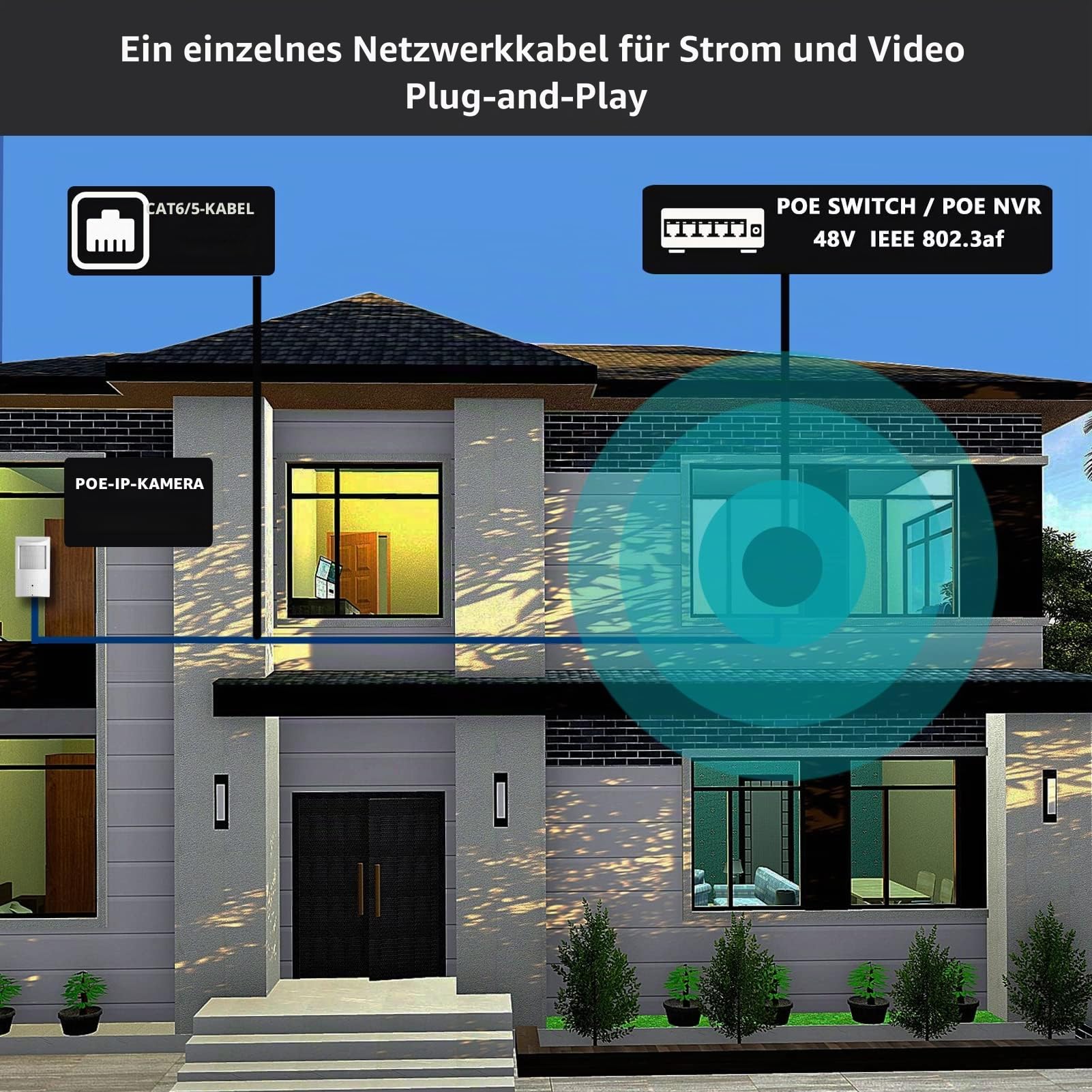WiTi IP Kamera POE 1080P Full HD 2MP Pinhole Objektiv,PIR-Kameras mit eingebautem Mikrofon Audio und unsichtbaren Infrarot-LEDs,funktioniert für Sicherheitsüberwachung,NVR-Systeme,Ethernet H.265