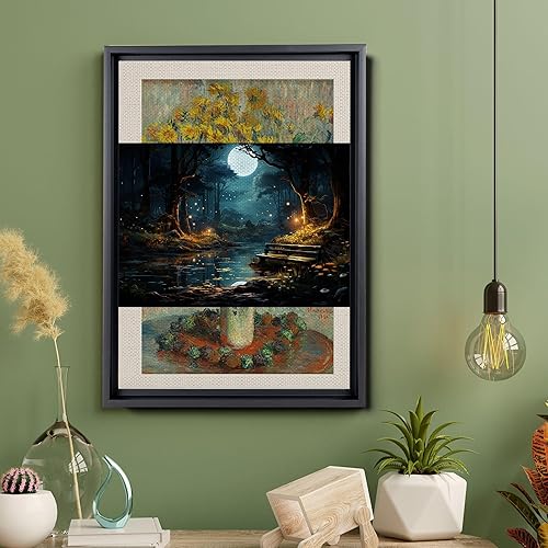 Miniatura 5 de Snow covered park at midnight with a full moon, watercolor nature art, framed canvas print, framed wall art