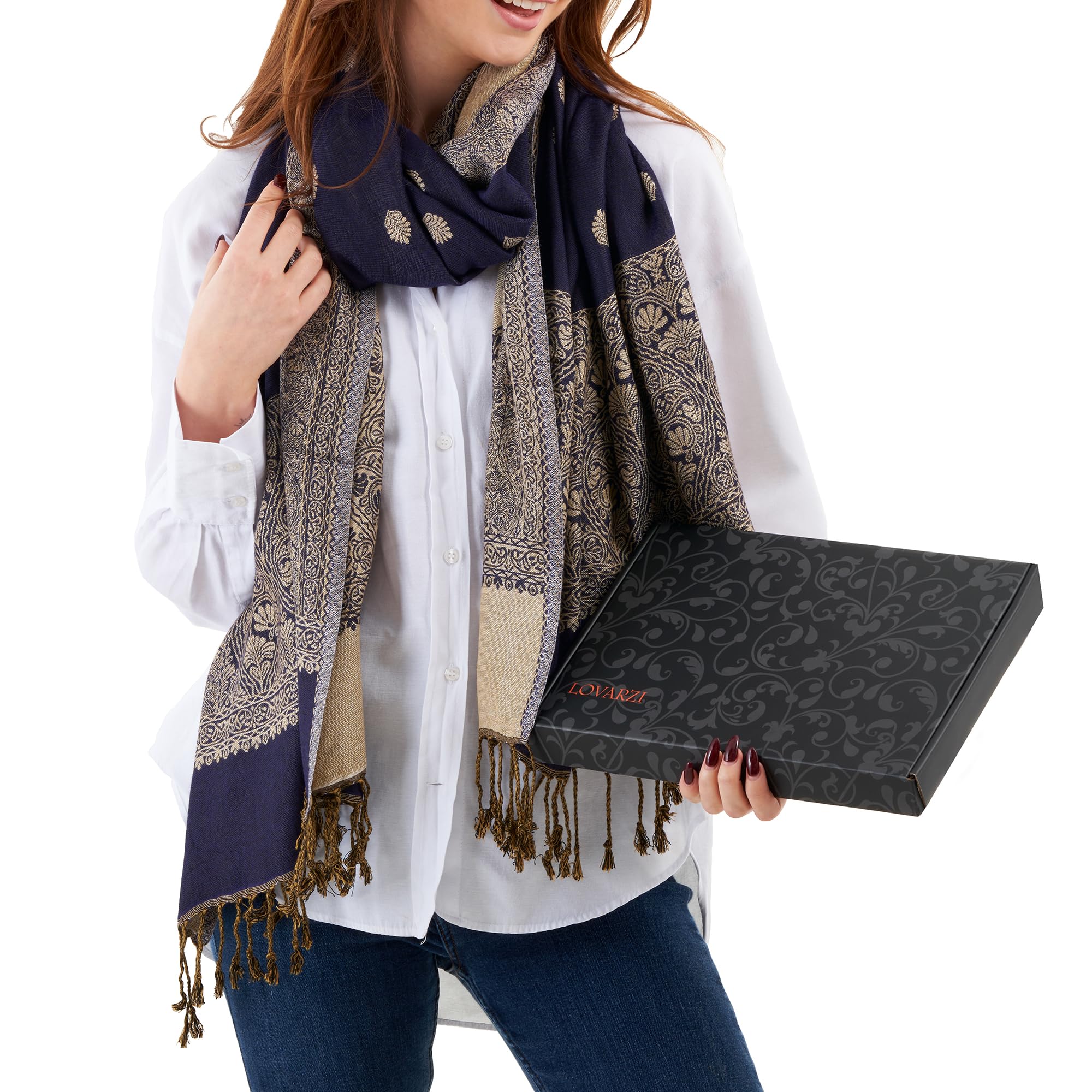 Lovarzi Women's Blue Scarfs For Gift Boxed - Pashmina Scarves - Christmas & Mother's Day & Gift Ideas - Presents For Her