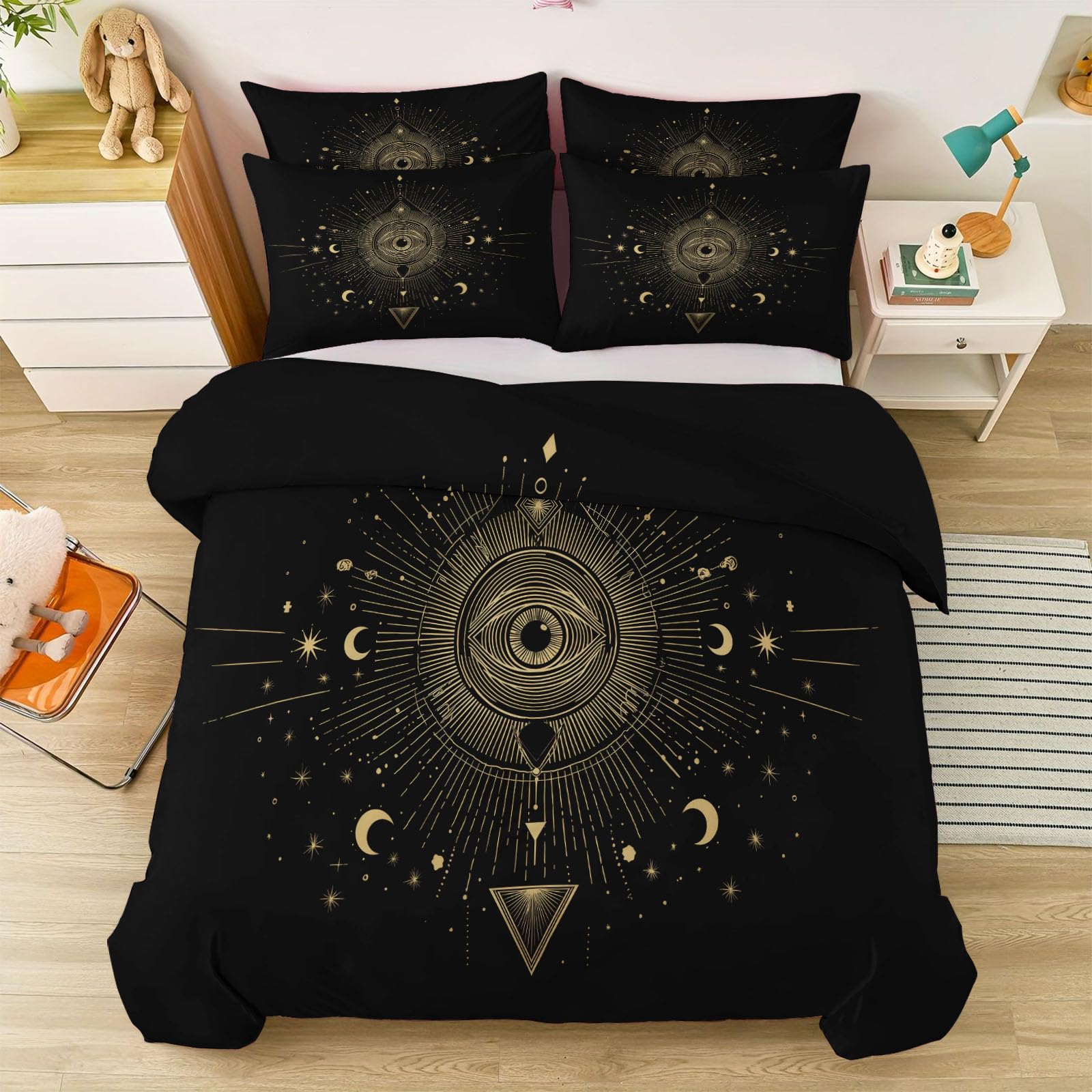 Zestaw poszewek na kołdrę z motywem tajemniczej geometrycznej linii, 230 x 220 cm, fajny gotycki zestaw pościeli, miękka, dwustronna poszewka na kołdrę z mikrofibry, na wszystkie pory roku, z zamkiem