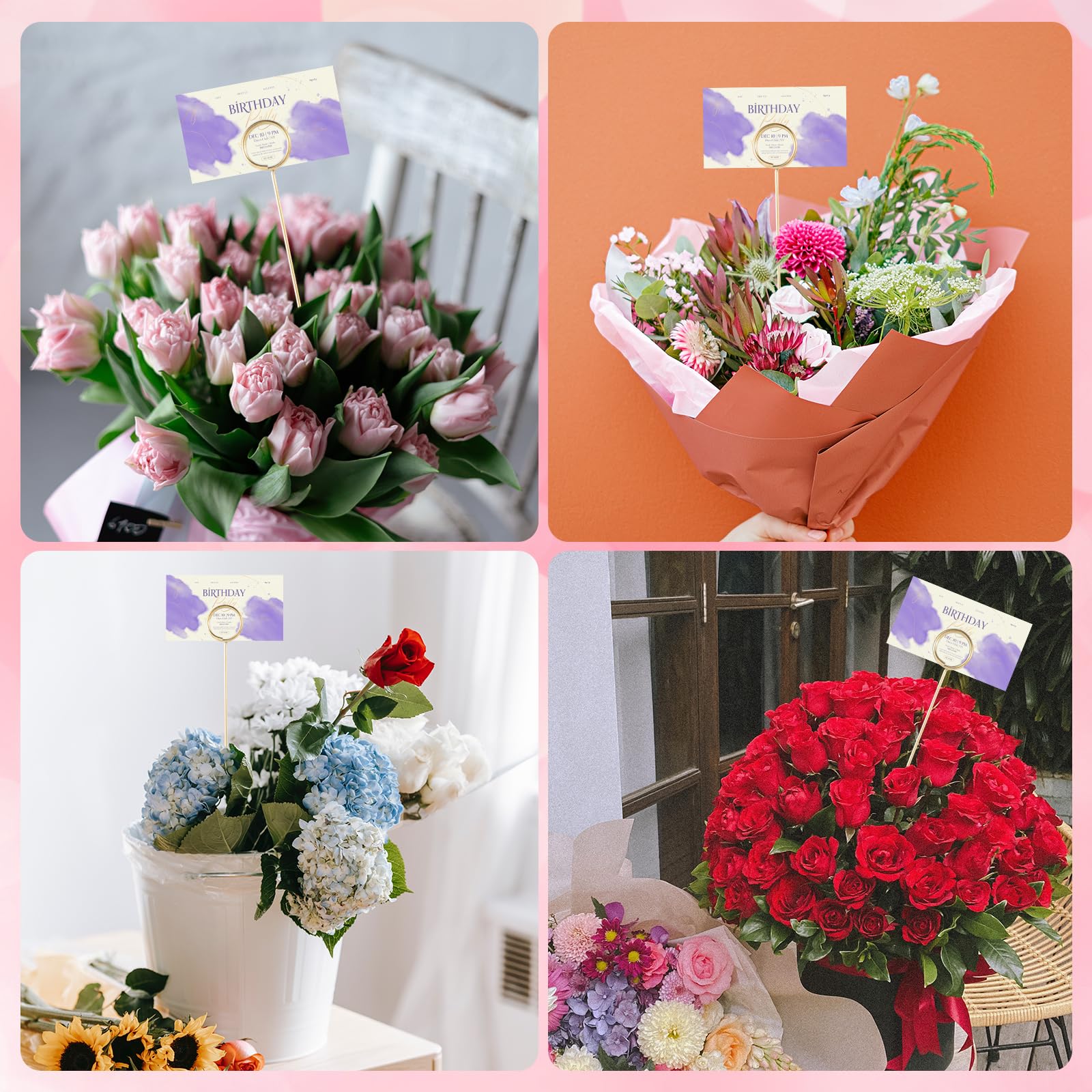 DAZZLUXE Lot De 40 Supports De Cartes Floraux En Métal Doré - Formes Cœur Et Rond Pour Bouquets Et Arrangements