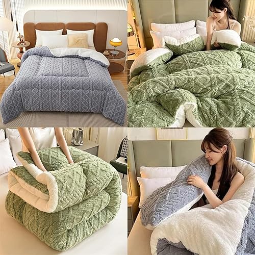 Miniatura 7 de UE-MAOLU Edredón de tela de cachemira, edredón de invierno, manta de cachemira de cordero gruesa, edredón de cama suave y cálido, edredón grueso