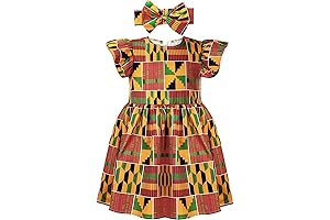 2 Pcs African Toddler Girl Dashiki Ankara Outfit African Dashiki Dress Headband...