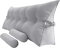 Vista 18 de Almohada triangular de lectura para reposo en cama, cojín bolster grande para cabecero, respaldo, almohada de cuña con dos almohadas enrollables