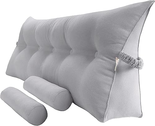 Miniatura 1 de almohada triangular de lectura, grande, para cabecera, respaldo, almohada con forma de cuña con dos almohadas desmontables cilíndricas para el cuello