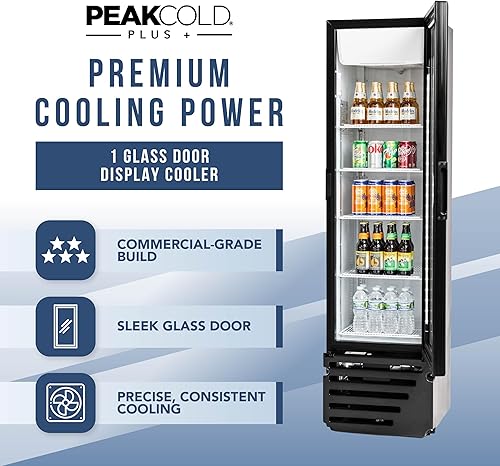 Vista 65 de PEAKCOLD+ 2-Door Upright Display Refrigerator - 25.7 Cubic Ft Energy Efficient Black Merchandiser Refrigerator With Glass Doors, White Interior &