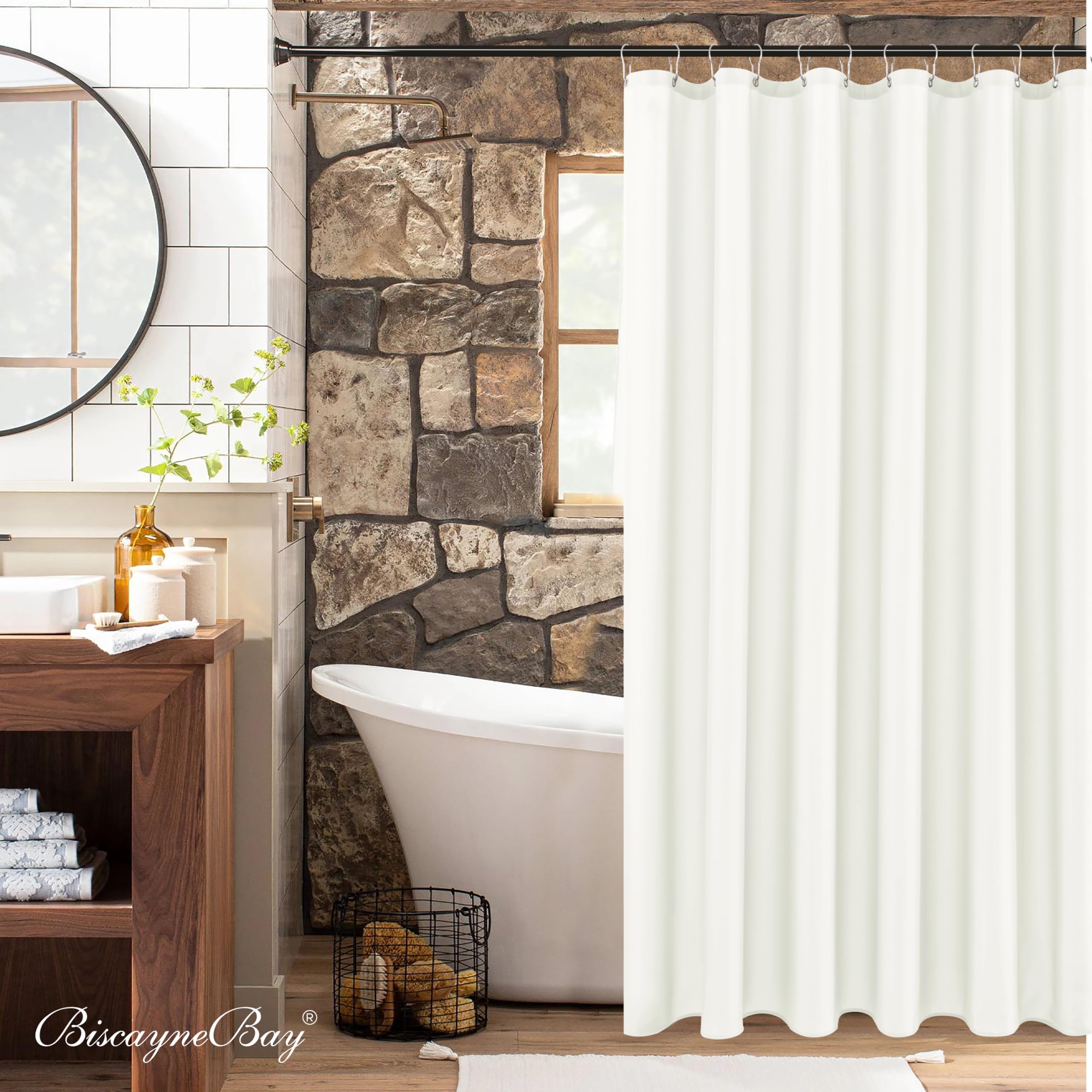 Biscaynebay Fabric Shower Curtain Liner, Water Resistant Bathroom Curtain Liner, 72 X 72, Ivory, W 72" x L 72" (1 Panels) - Image 2