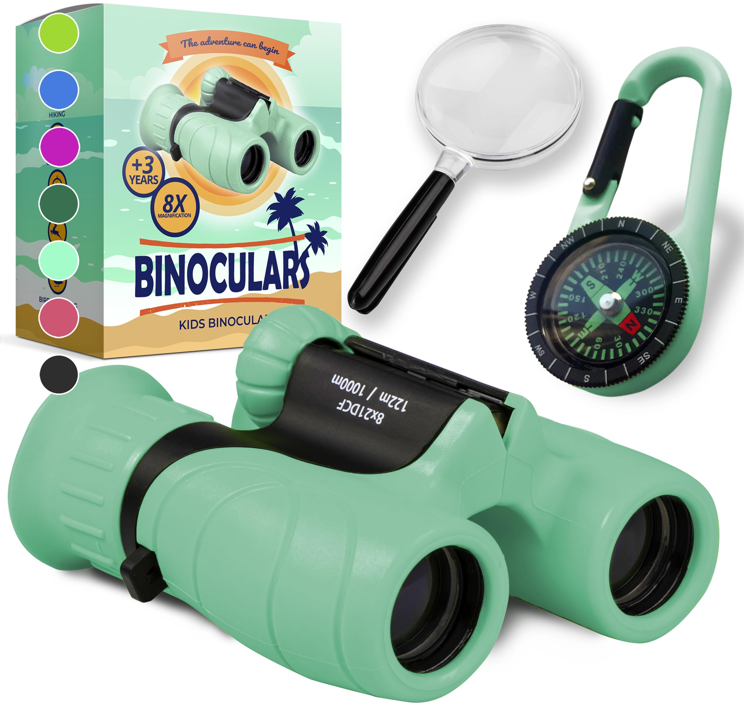 Promora Binoculars for Kids, Set with Magnifying Glass & Compass - Outdoor Toys, Kid Binoculars for 3-12 Years Boys and Girls for Toddler, Gift for Kids