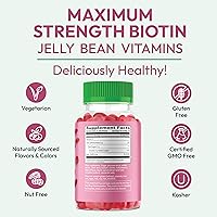 Vista 7 de Biotin Jelly Bean - Vitaminas gomosas, biotina de máxima fuerza para el cabello, la piel y las uñas, 10,000 mcg por porción, vitaminas