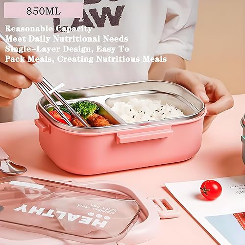 Miniatura 8 de Lonchera de acero inoxidable, caja Bento de 2 compartimentos para adultos, fácil de limpiar, diseño a prueba de fugas, contenedor de almacenamiento