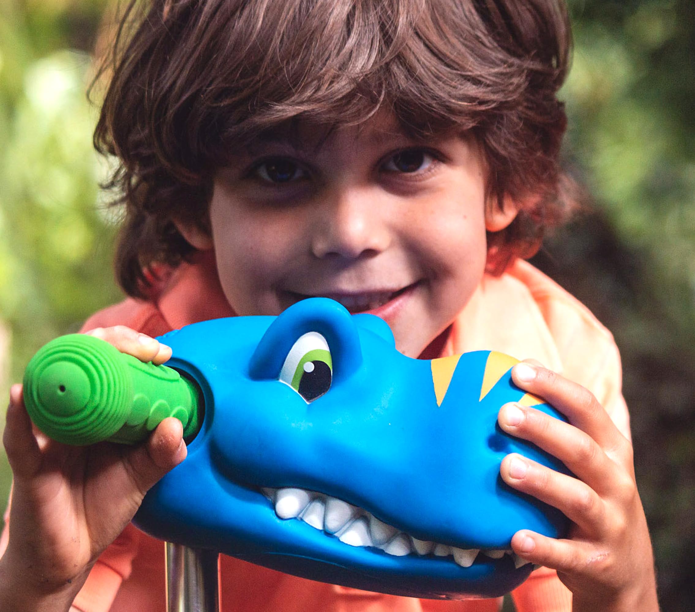 Scootaheadz - Tête de Dinosaure pour Trottinette Enfant - Accessoire pour Trottinette 2 ou 3 Roues - Dino Bleu - Décoration Trottinette Enfant à partir de 3 Ans - Installation Facile sans Outils