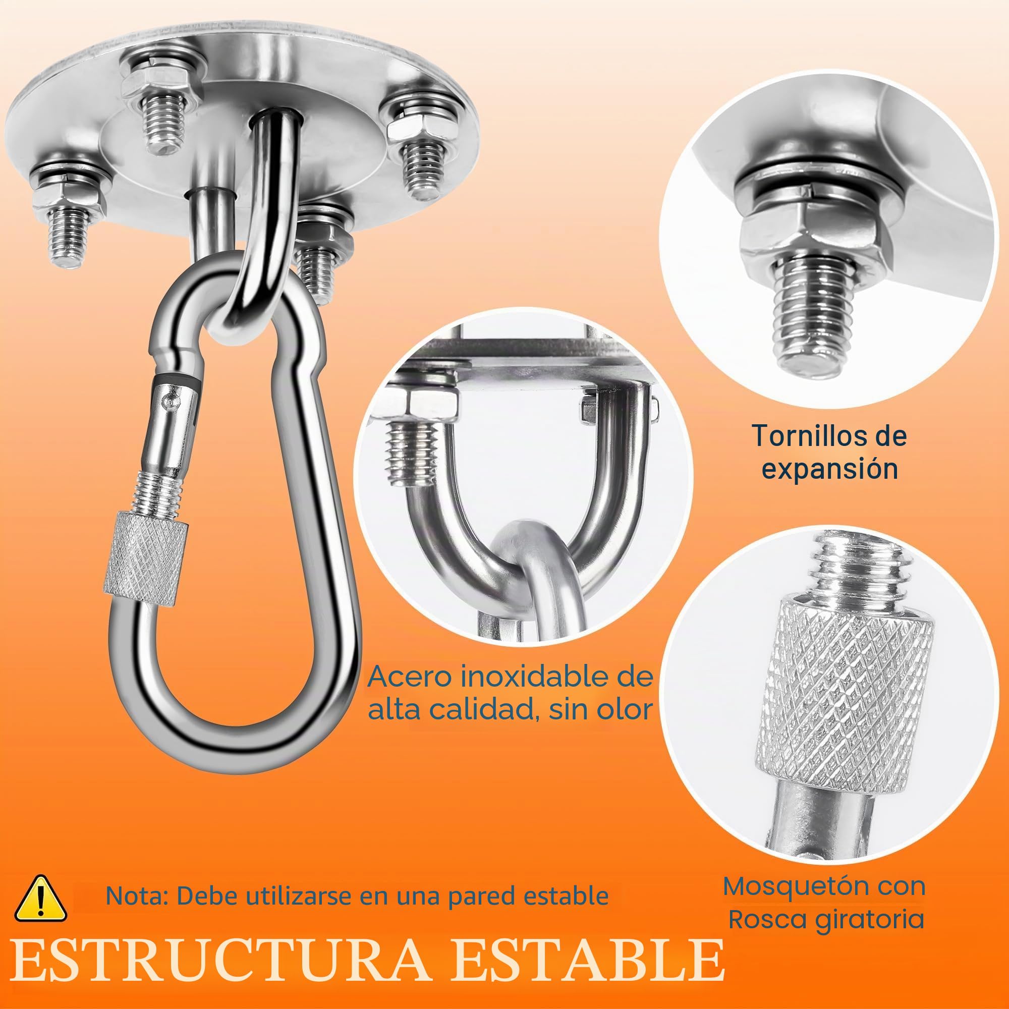 Gancho de Techo, Soporte de Techo para Saco de Boxeo de Acero Inoxidable de hasta 400 kg, Colgante Soporte 360° Rotación con Anillo M8, para Saco de Boxeo, Hamacas, Yoga, Silla Colgante
