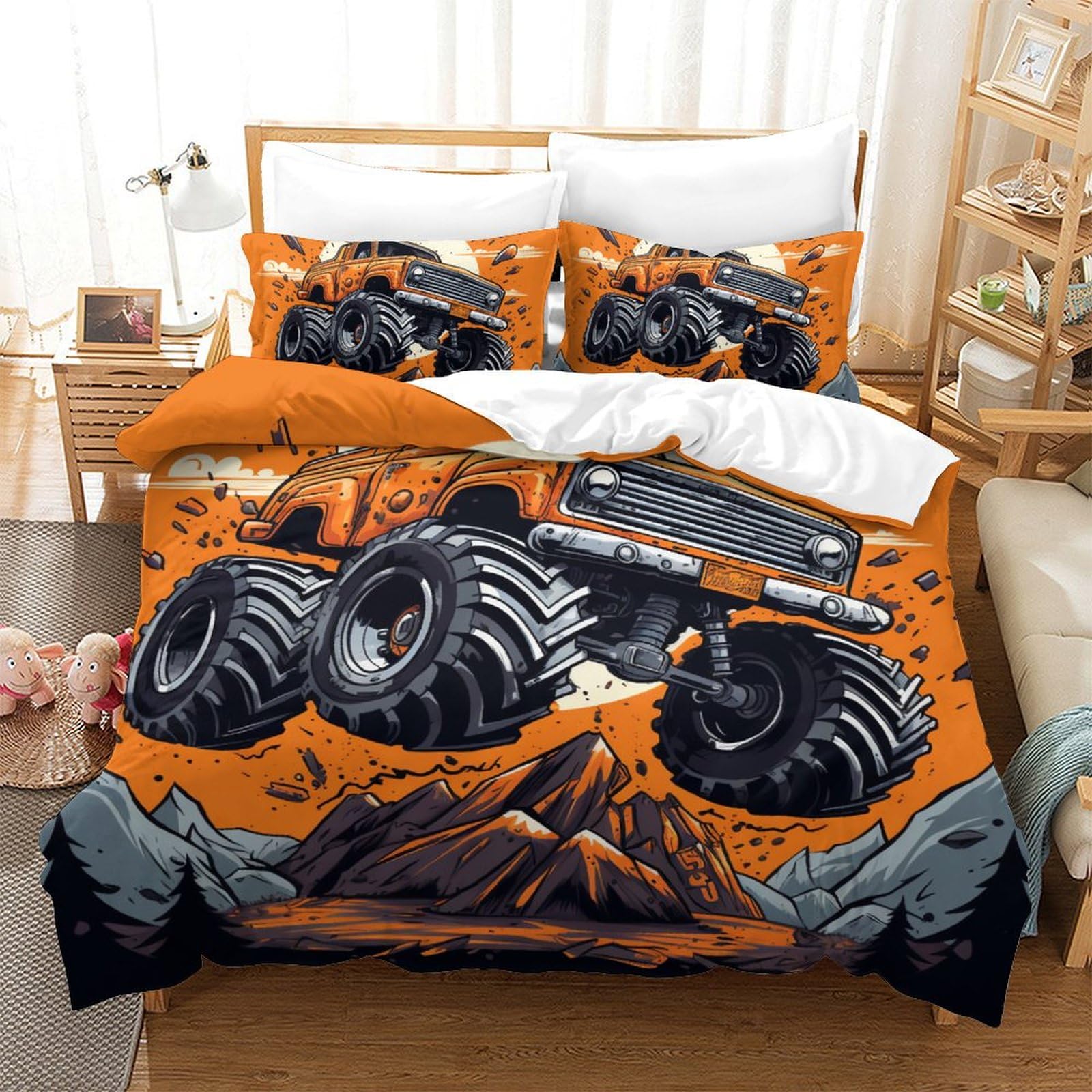 Housse de couette Monster Truck 3 pièces 200x200 pour grand lit double