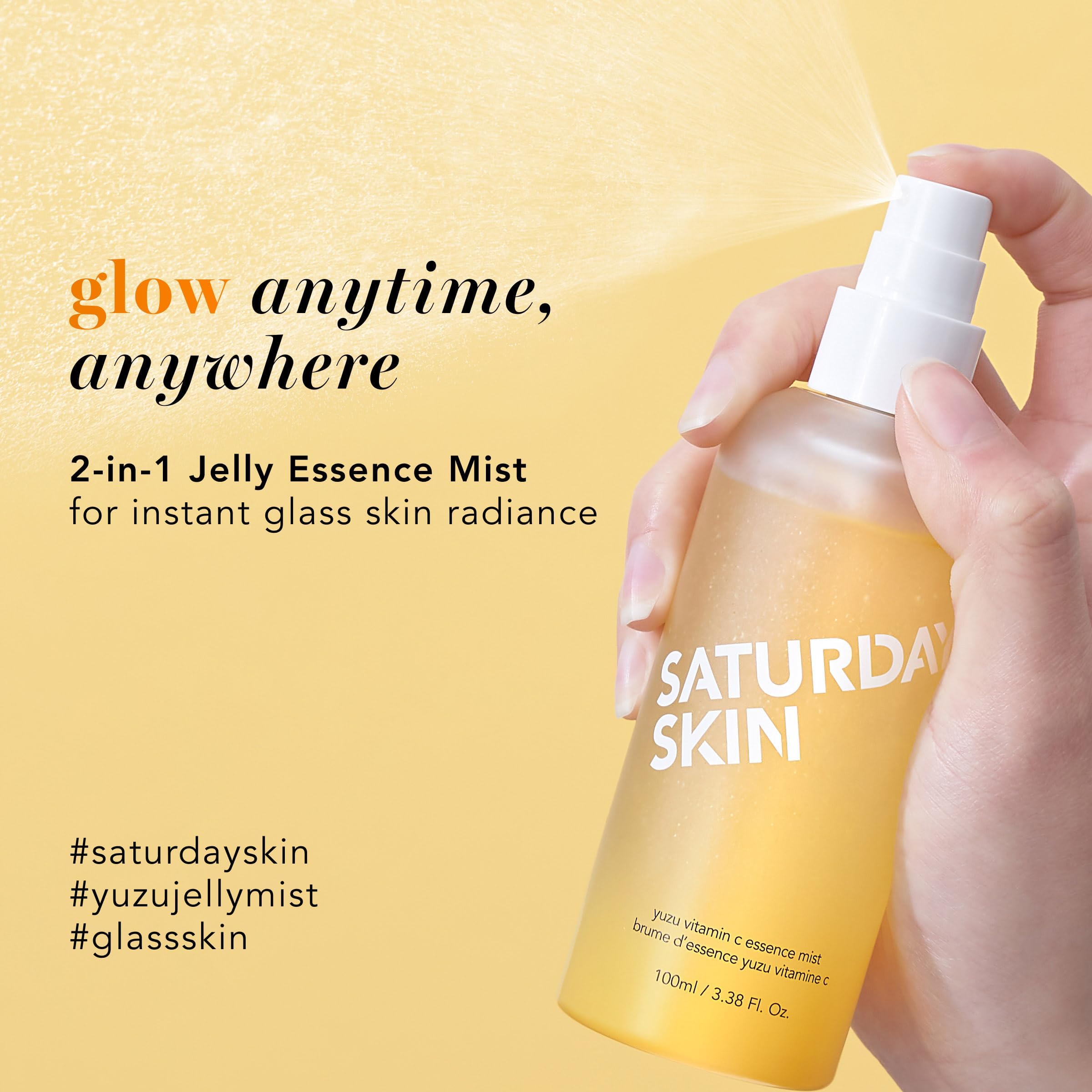 Saturday Skin Yuzu Vitamin C Essence Jelly Mist- Brightening Plumping Soothing Pore Refining - Encapsulated Vitamin C Ceramides Peptides - Korean Skincare Face Dual-Texture Mist Essence