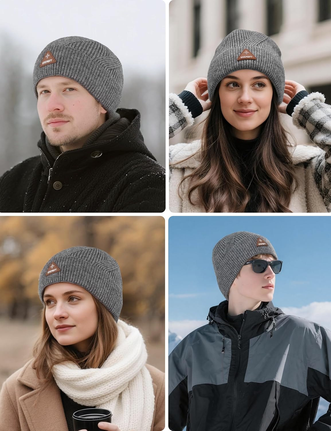 Wool Beanie Hat for Mens Unisex Winter Hats Womens Adults Cuffed Beanies Hiking Knit Skull Cap Warm Fisherman Beanie