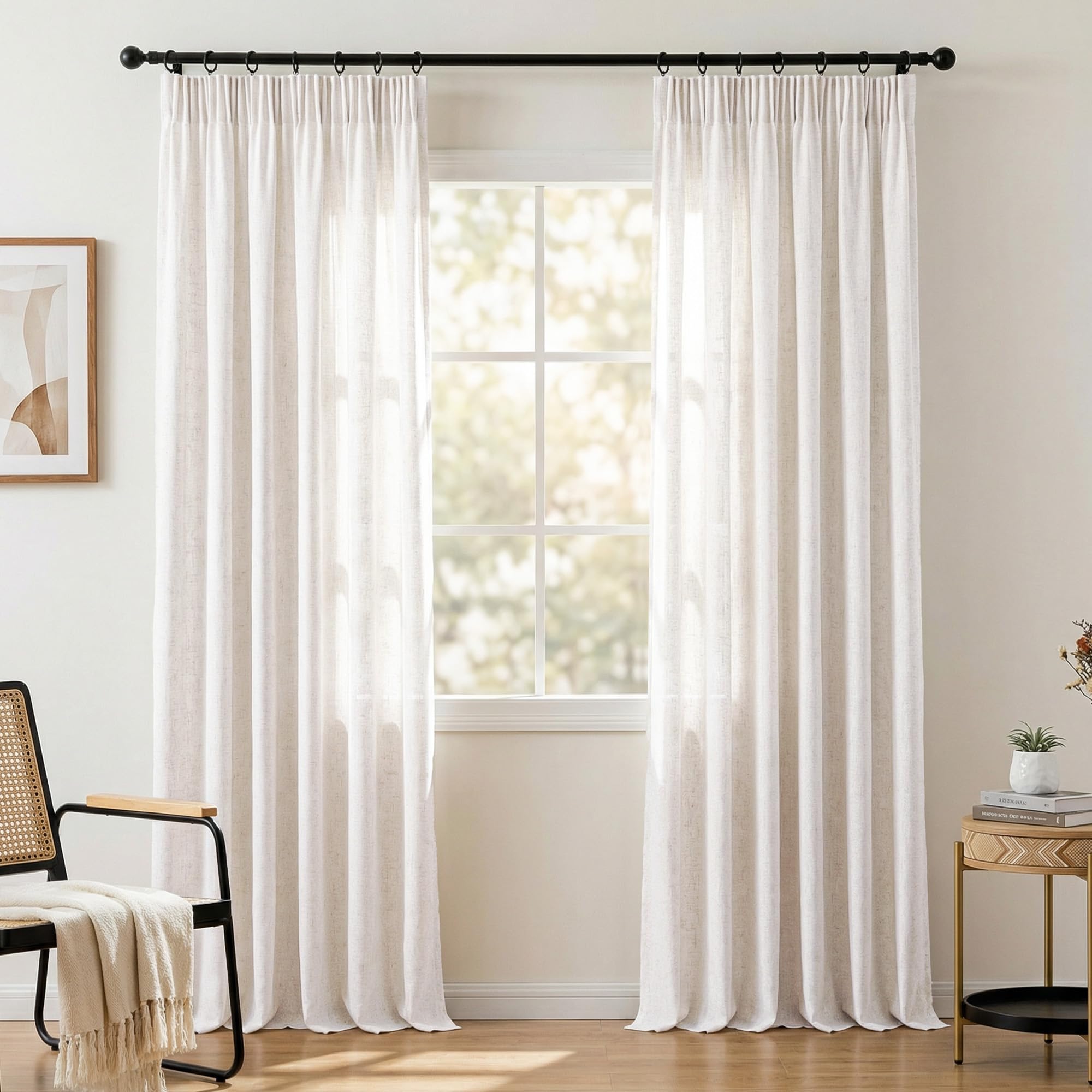 VIVICOZY BohoTransparent Vorhang,Gardinen für Wohnzimmer Schlafzimmer,Weiß, H145 x B140cm