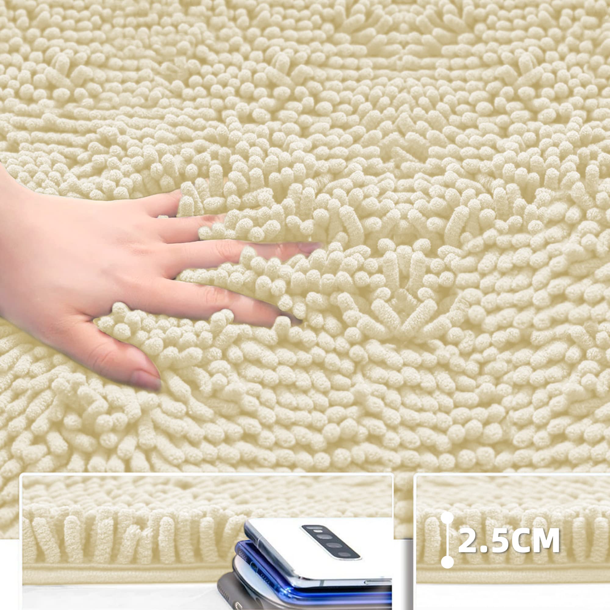 Tapis de Bain en Microfibre 40x60 cm Antidérapant Beige