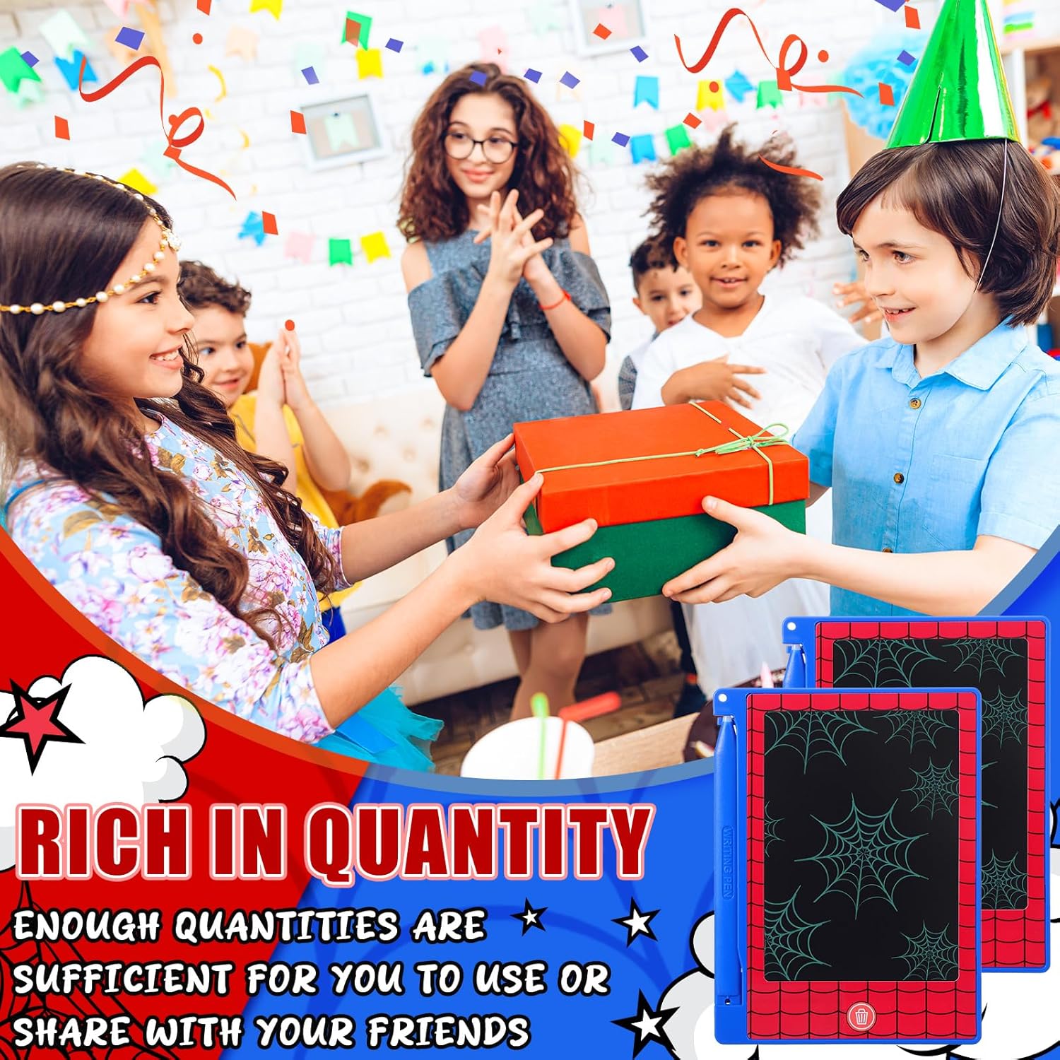 Nezyo 24 Pack Spider Theme Party Favors Mini LCD Writing Tablet 4.6 Inch Doodle Board Drawing Tablet Erasable Reusable Electronic Drawing Pads for Spider Theme Party Decor Birthday Supplies