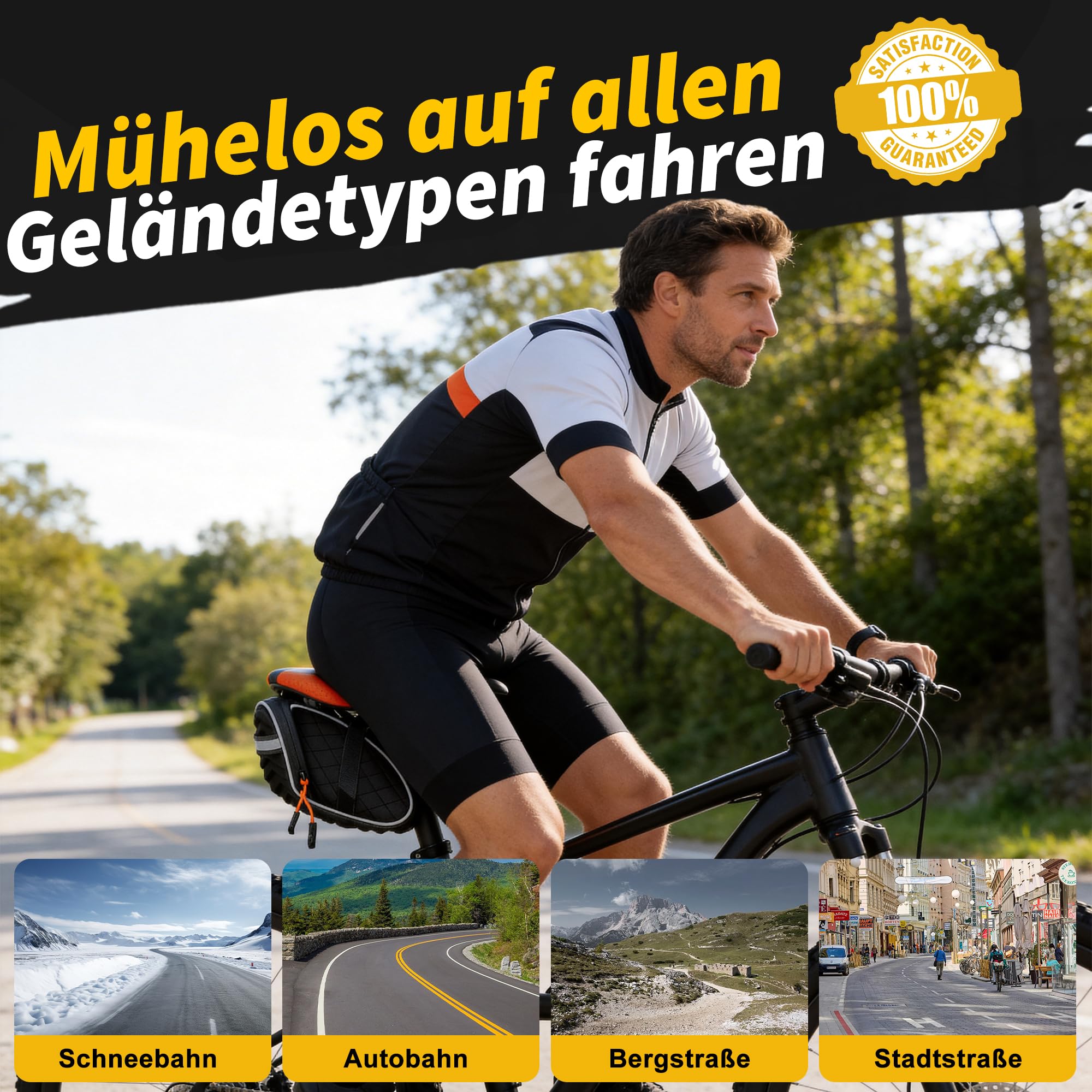 Fahrradtasche Satteltasche,Satteltasche für Mountainbikes und Rennräder mit Wasserdichten Reißverschlüssen,Schwarz（21.5 x 9.5 x 11.5 cm）