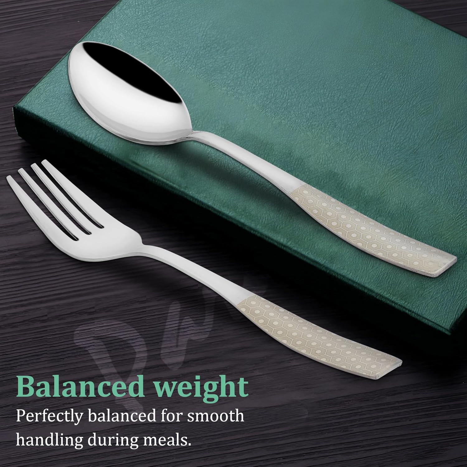 12 Pieces Stainless Steel Premium Cutlery Set for Home & Kitchen, Luxury Dining Tableware Small Spoon & Fork Gift, Laser Chammach Set, Silver Dazzle Design (6 Dinner Spoons & 6 Dinner Forks)