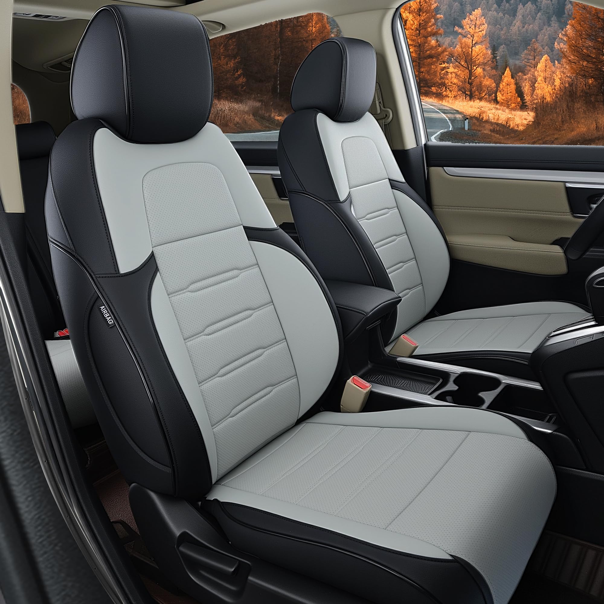 Custom Fit Full Coverage Seat Covers for Honda CRV 2017 2018 2019 2020 2021 2022 LX/EX/EX-L/Touring - Tailored Design, Premium Leather, All-Around Protection - Black&Gray