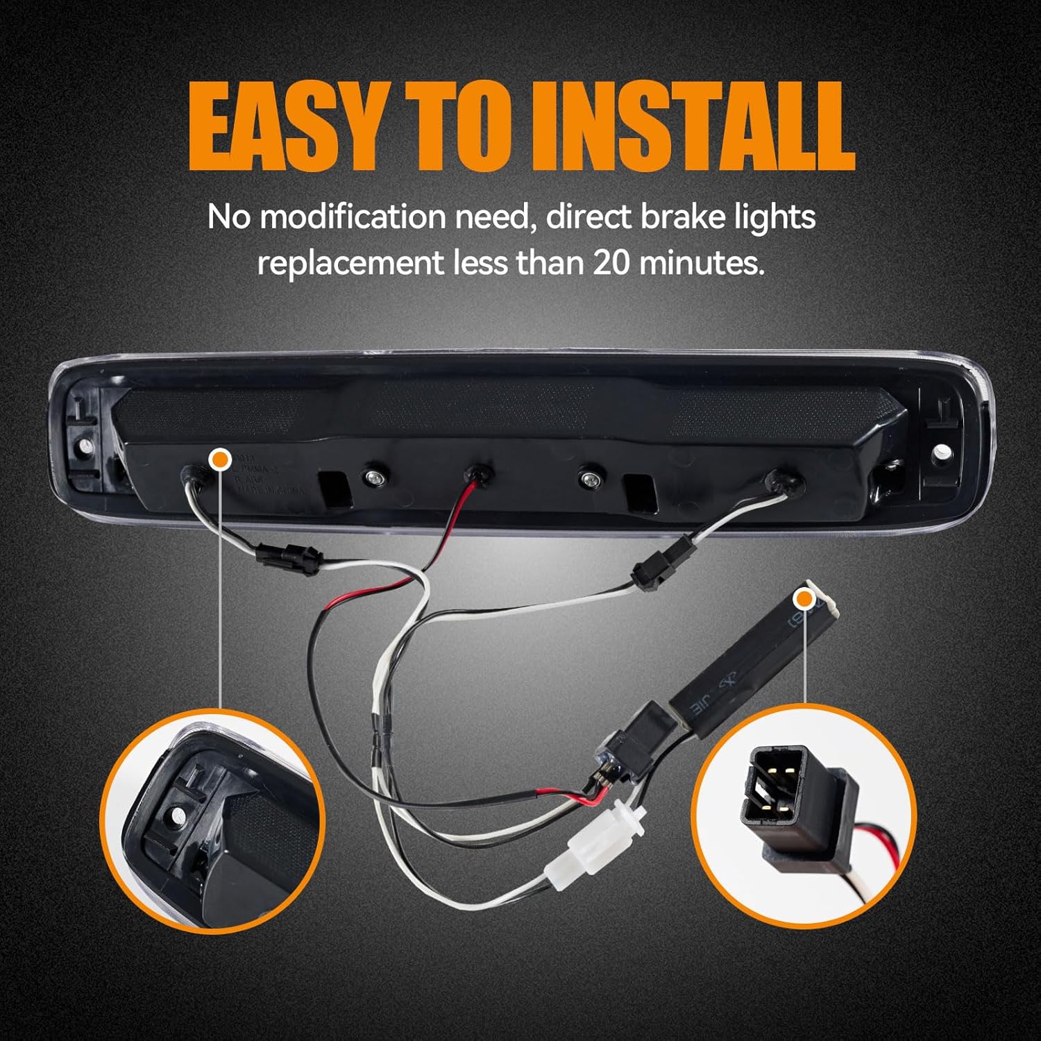 Third 3rd Brake Light, LED High Mount Stop Light for 1999-2006 Chevy Silverado/GMC Sierra 1500 2500 3500HD, 2007 Silverado/Sierra Classic Model, Rear Center Cab Roof Tail Cargo Lamp, Smoke Lens