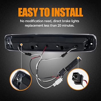 Third 3rd Brake Light, LED High Mount Stop Light for 1999-2006 Chevy Silverado/GMC Sierra 1500 2500 3500HD, 2007 Silverado/Sierra Classic Model, Rear Center Cab Roof Tail Cargo Lamp, Smoke Lens