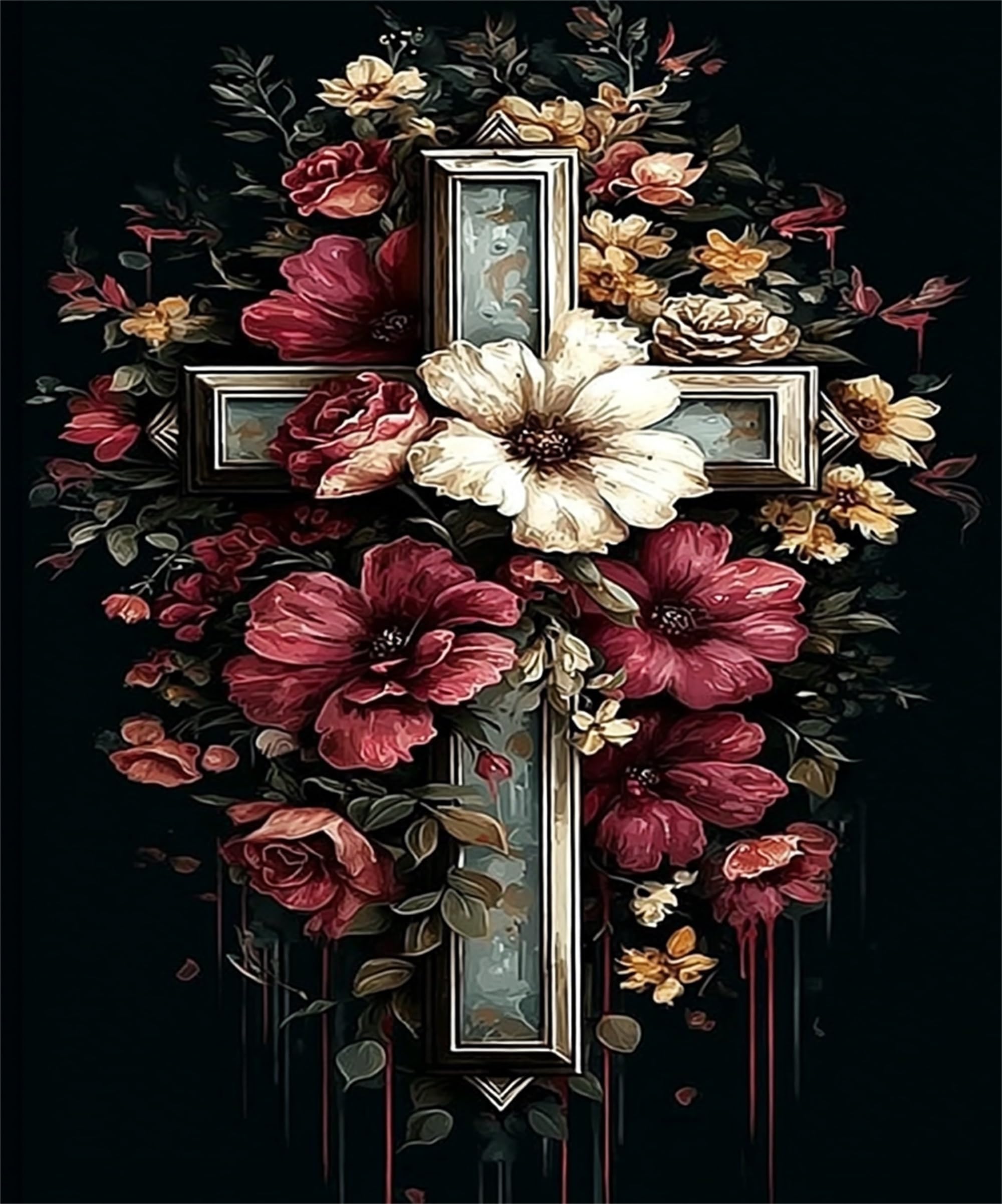 Jiqinsiye Cross Paint by Numbers for Adults,Christ DIY Painting Kits for Adult,Color by Numbers,Flowers Paint by Number Canvas Crafts Watercolor for Beginner Home Decor