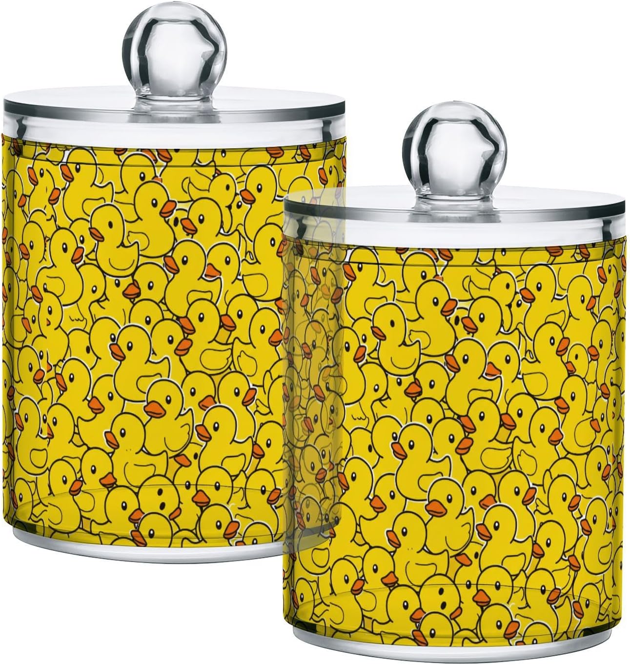 ALAZA 4pcs Funny Cartoon Yellow Duck Qtip Holder Dispenser 14 oz Bathroom Storage Clear Apothecary Jars Containers Cotton Ball,Cotton Rounds,Floss Picks, Hair Clips, Food