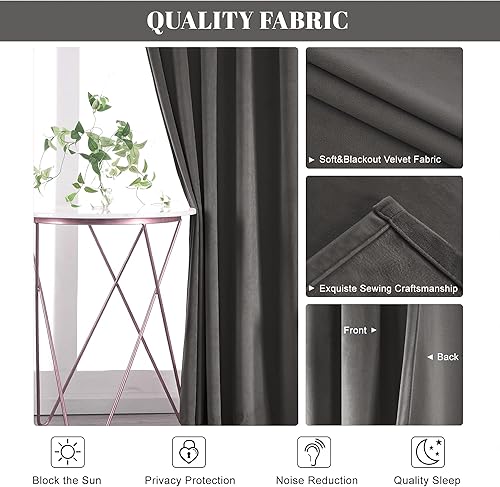 Miniatura 3 de Nanbowang - Cortinas de terciopelo gris oscuro de 84 pulgadas de largo - cortinas suaves con bolsillo para cortinero, con aislamiento térmico,