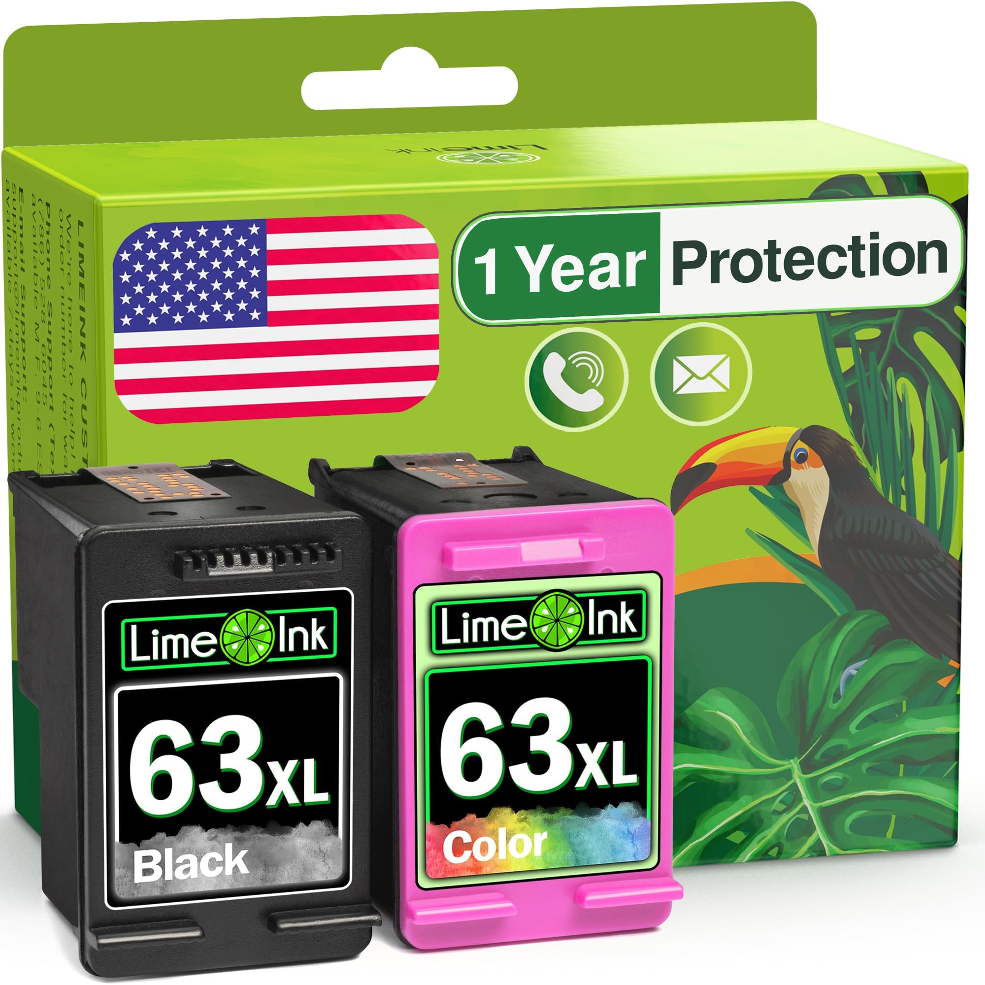 LimeinkRemanufactured Ink Cartridge Replacement for HP Ink 63 for HP 63xl Ink Cartridge Combo Pack 63 cartridges for officejet 3830 Printer cartridges XL 2pk