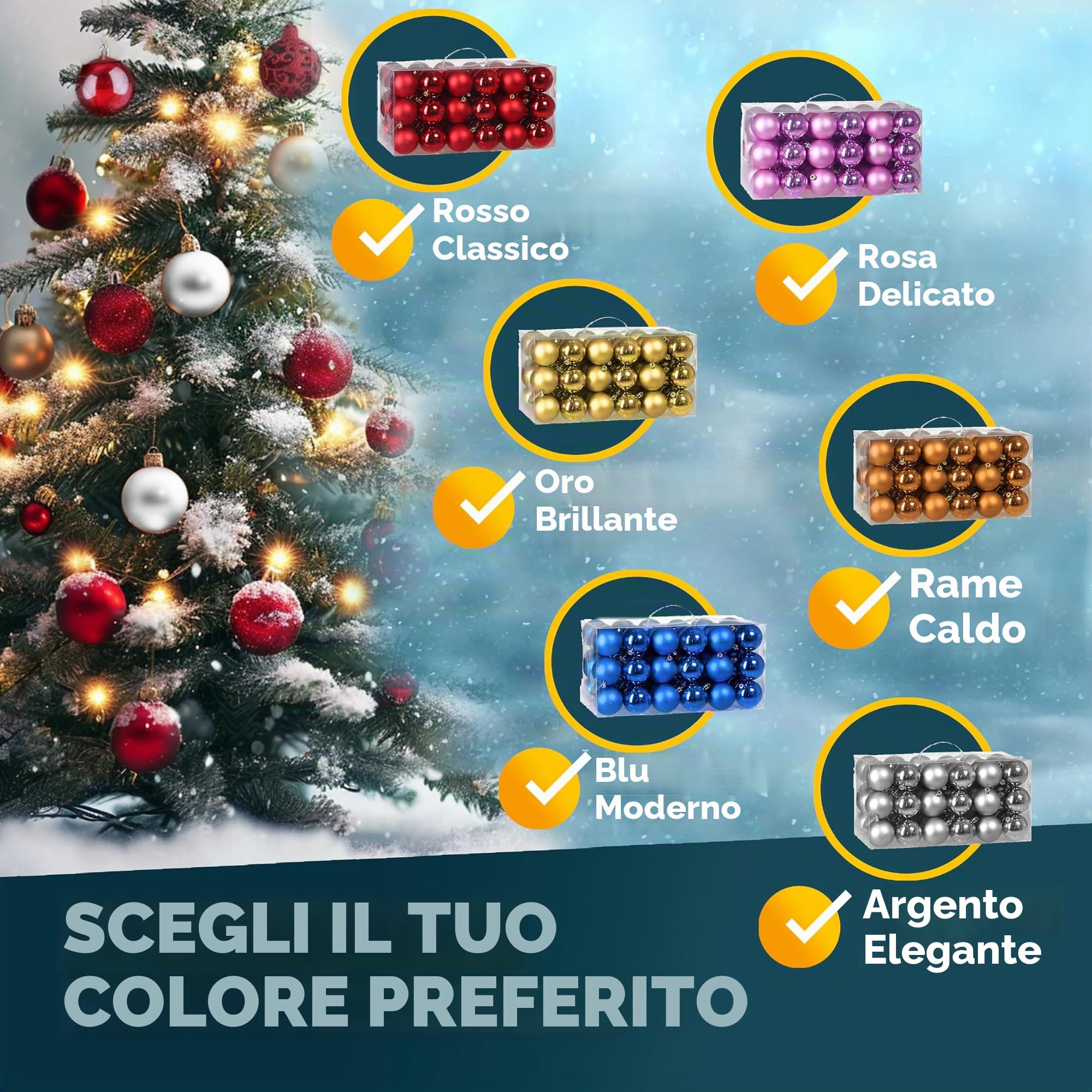 Deuba® Set Palline di Natale 54pz Ø 6cm in Plastica Decorazione Albero Addobbi Natalizi Feste Inverno Interno Esterno Rosso