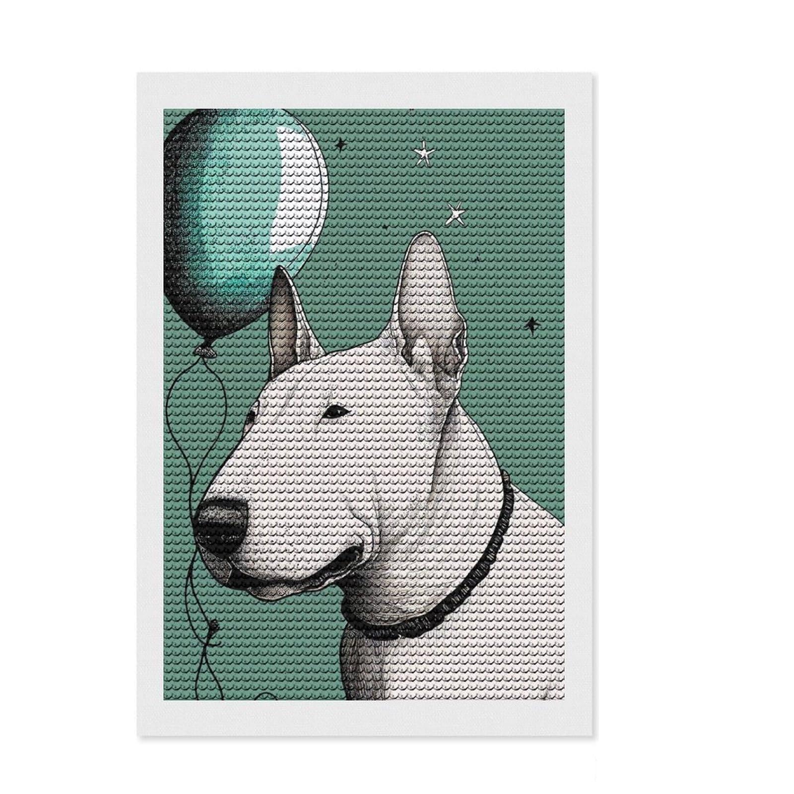 Junmoney Bull Terrier Balloon Diamond Painting Kit 8"x12", Decorate Your Room, Easy to Follow Symbols, Full Kit Included, Office Decor