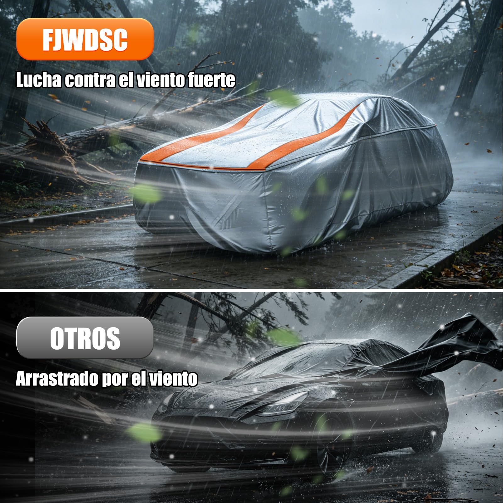 Funda Coche Exterior Totalmente Cerrada para Longitud 385-415cm, Impermeable Protección UV Antipolvo y Rasguño para Sedán Hatchback