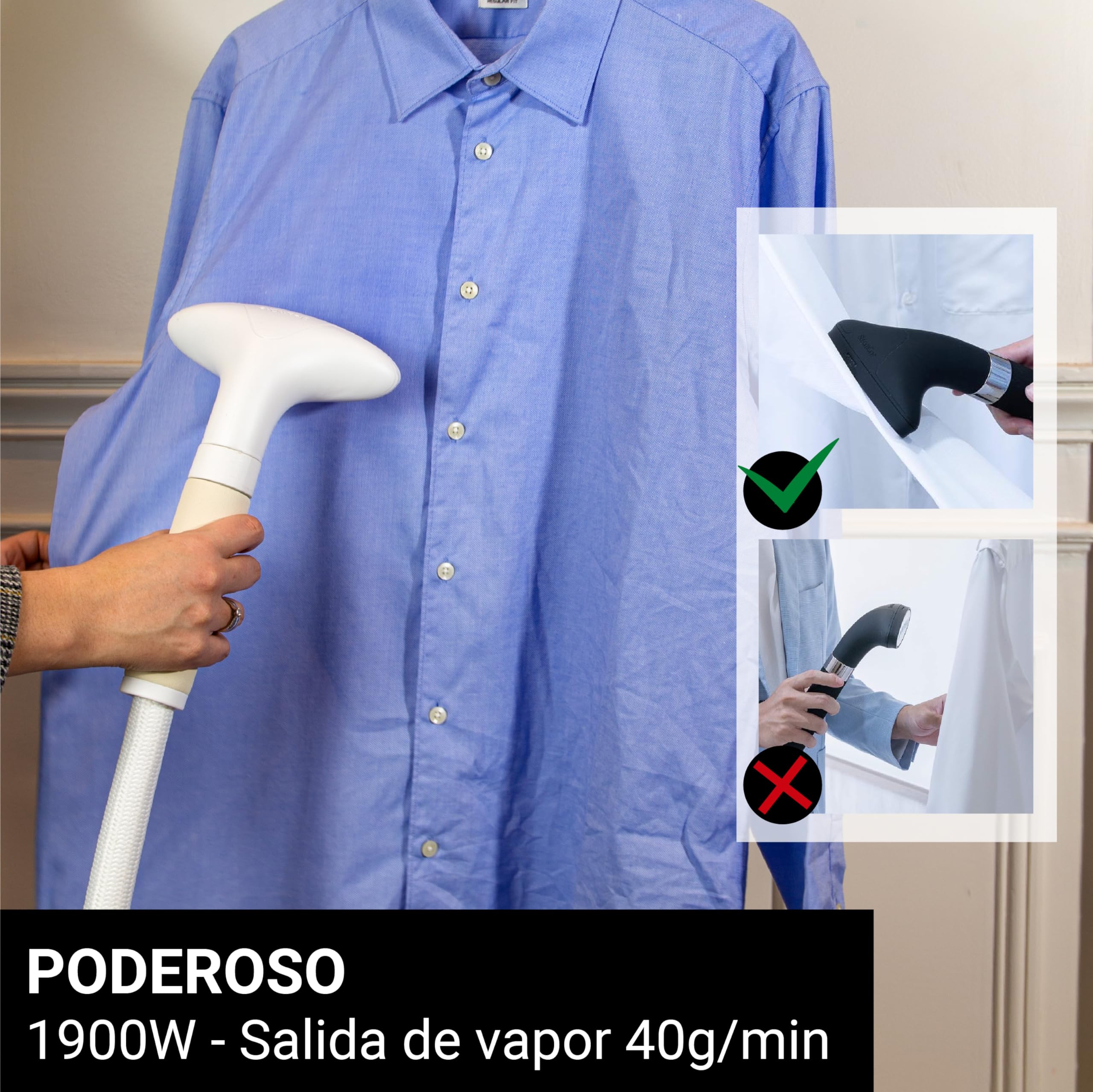 SteamOne Vaporizador Vertical Steamer Blanco 1900W - Depósito 1,2L | Vaporizador Vertical, 1900W, Depósito 1,2L, Cable 2,2m, 2 Niveles de Potencia, Reposacabezas Integrado, EUH2020W
