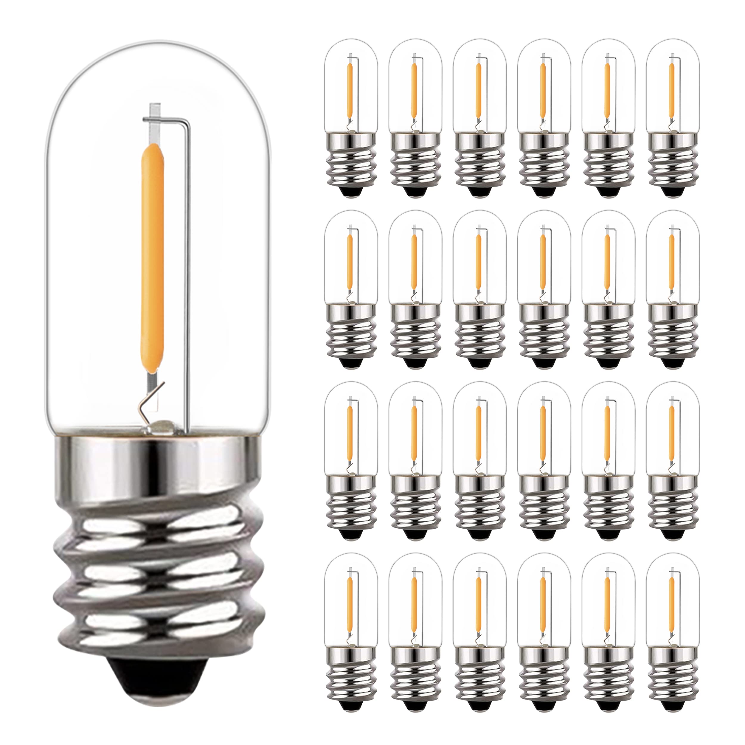 Century Light SES E14 1W Led Light Bulb Equivalent 10 Watt Incandescent Small Screw Bulb, Edison Filament Warm White 2200K Night Light for Candle & Cooker Hood Lamp & String Light.25PCS [Energy Class G]