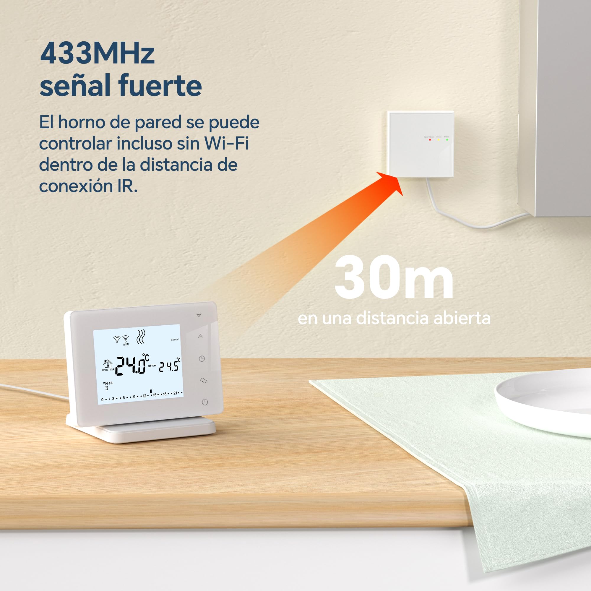 Termostato WiFi de caledera con Alexa,Control Vocal.Termostato programable Tuya,Control Remoto por App o la Pantalla de táctil.Termostato Portátil para Calefaccion de Gas/Agua 306RF
