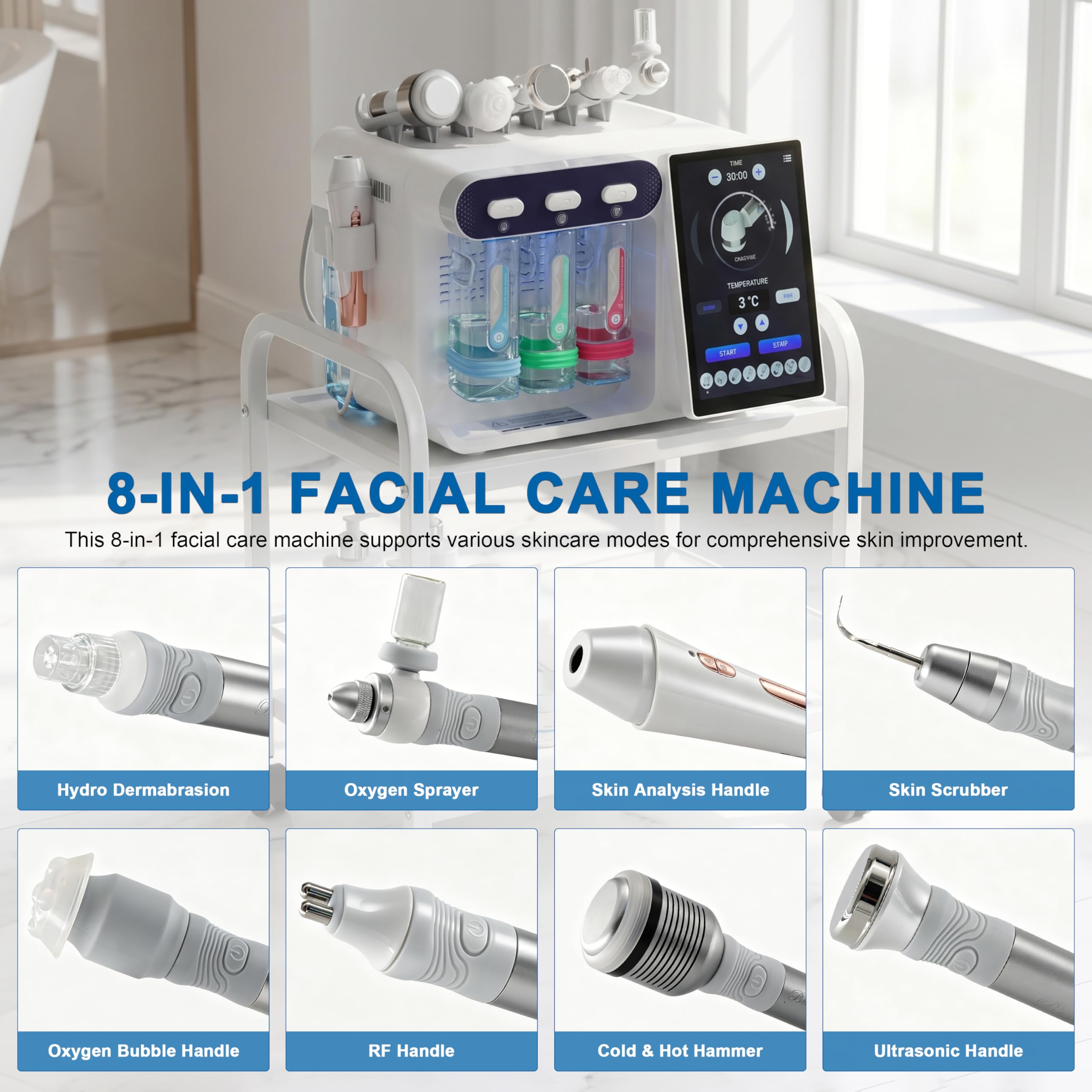 Hydro Diamond Small Bubble Machine 8 w 1, urządzenie do pielęgnacji skóry twarzy, RF EMS, młot zimny do nawilżania Elitzia ETLB355 (system Android i analiza skóry)