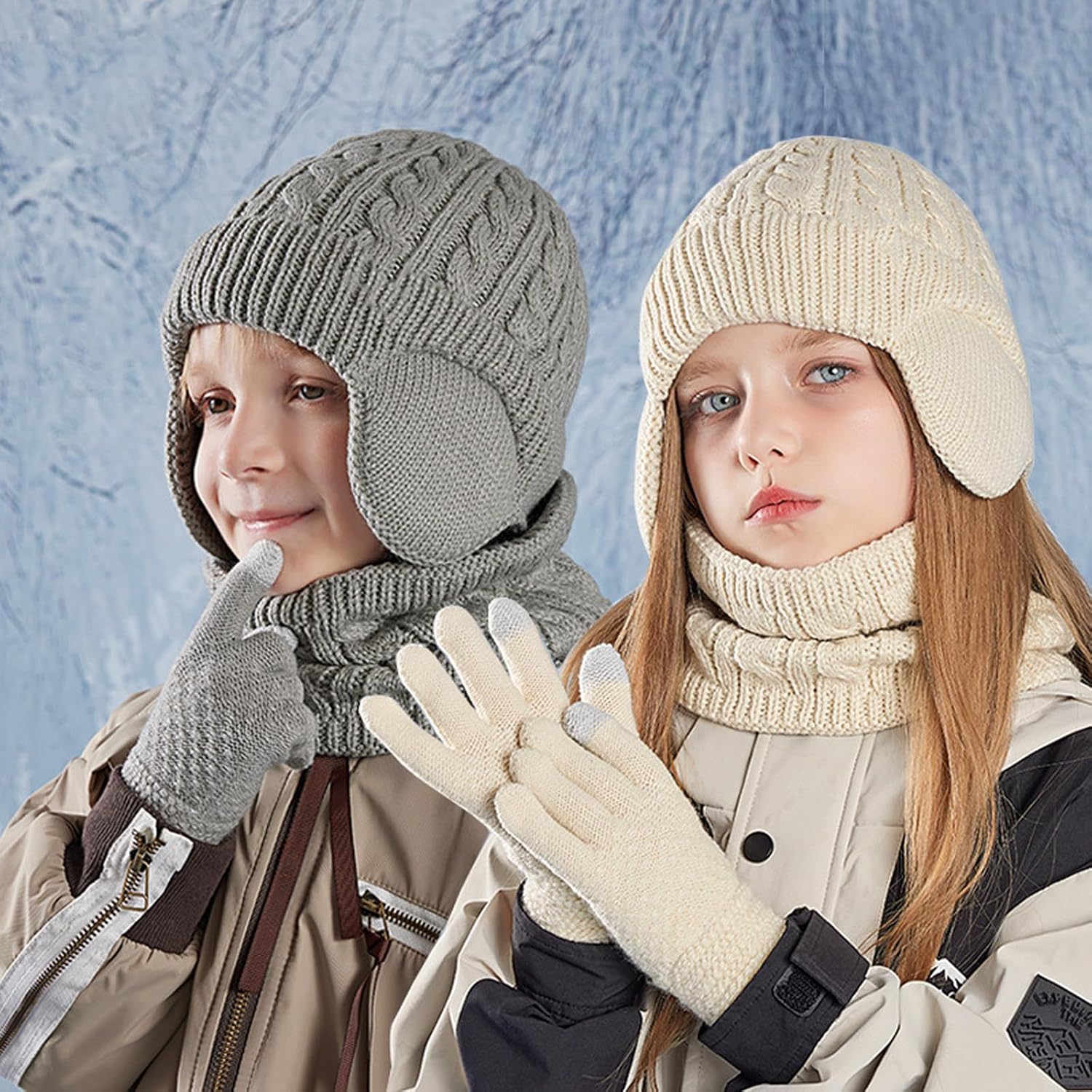 Childrens Accessory 3 Piece Set Soft Acrylic Caps Neck Warmer Gloves Combo for Snow Sports and Daily Winter Use S Ne