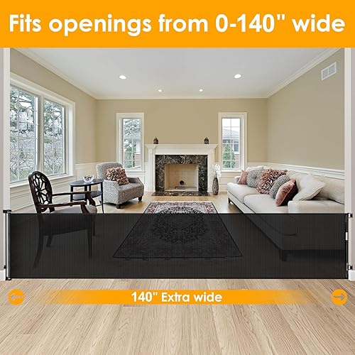Miniatura 2 de Puerta retráctil para perros de 140 pulgadas, puertas extra anchas para perros, para grandes aberturas, puertas retráctiles para bebés, puerta extra