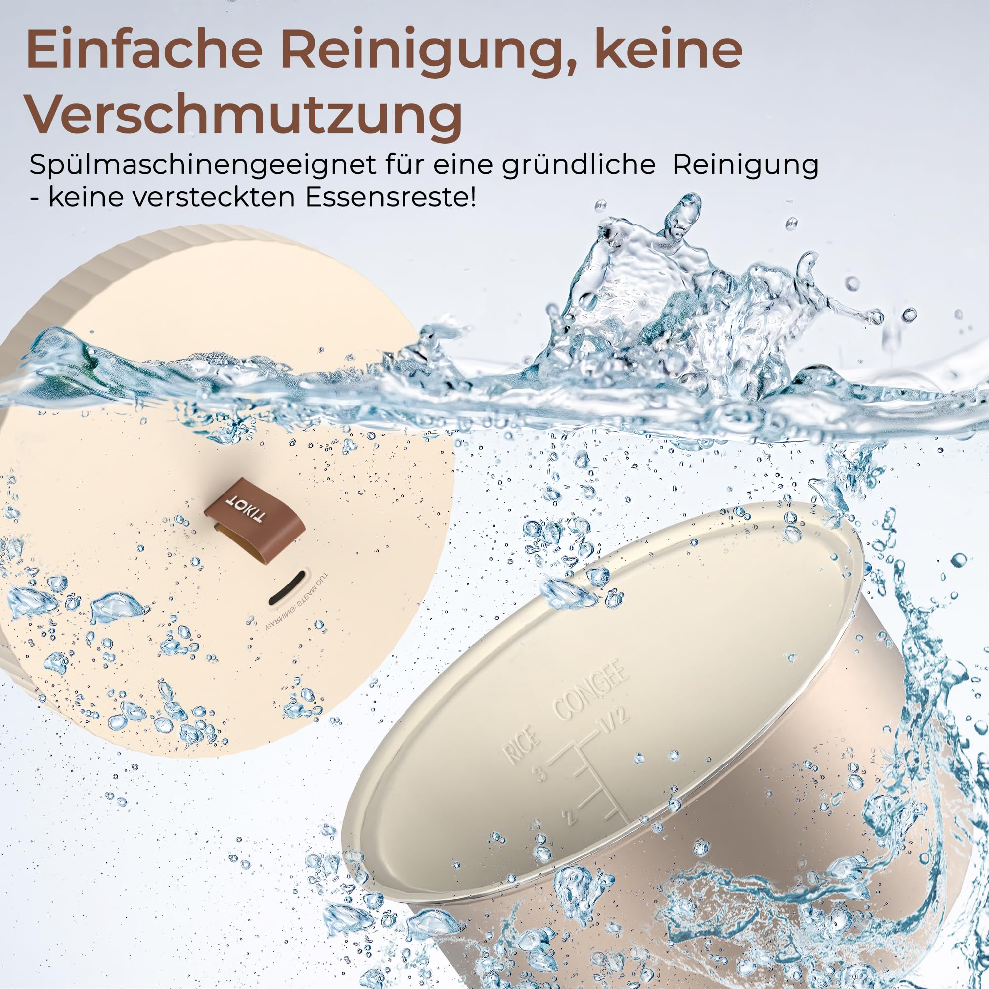 Tokit Rice Cooker Pro Reiskocher Klein Mini aber Multifunktionen mit Display-Touch-Taste für 1-3 Personen Keramisch beschichteter Antihaft-Innenreistopf(Weiß) – Bild 7